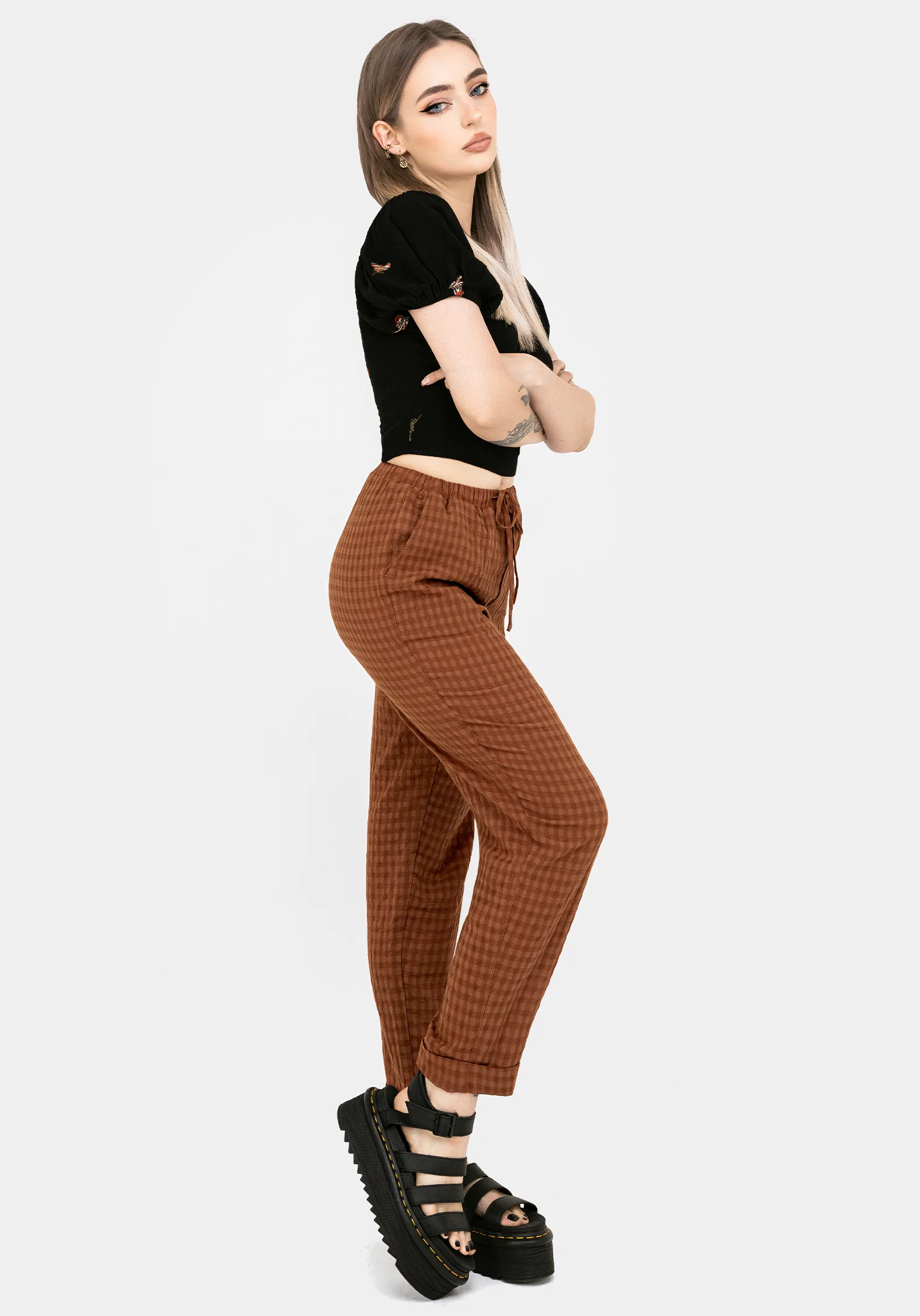 Soleil Cotton-Blend Check Tapered Trouser - Image 6