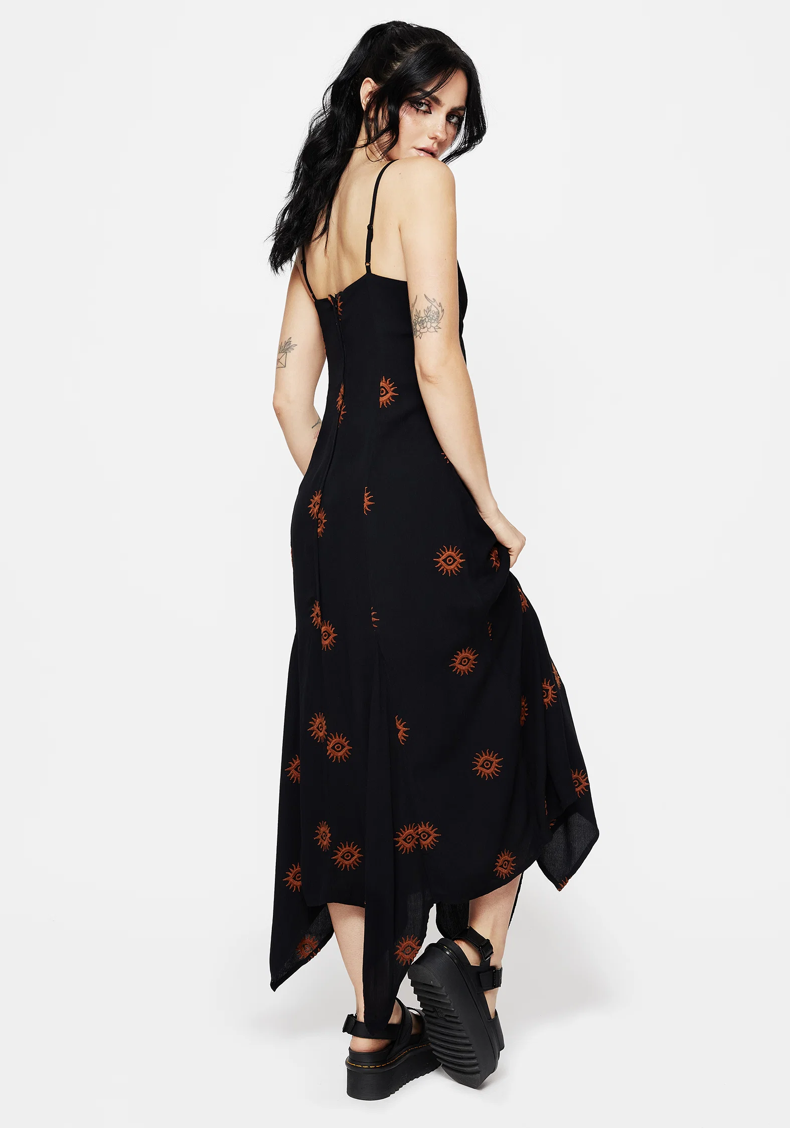 Solstice Embroidered Cami Hanky Hem Midaxi Dress - Image 3