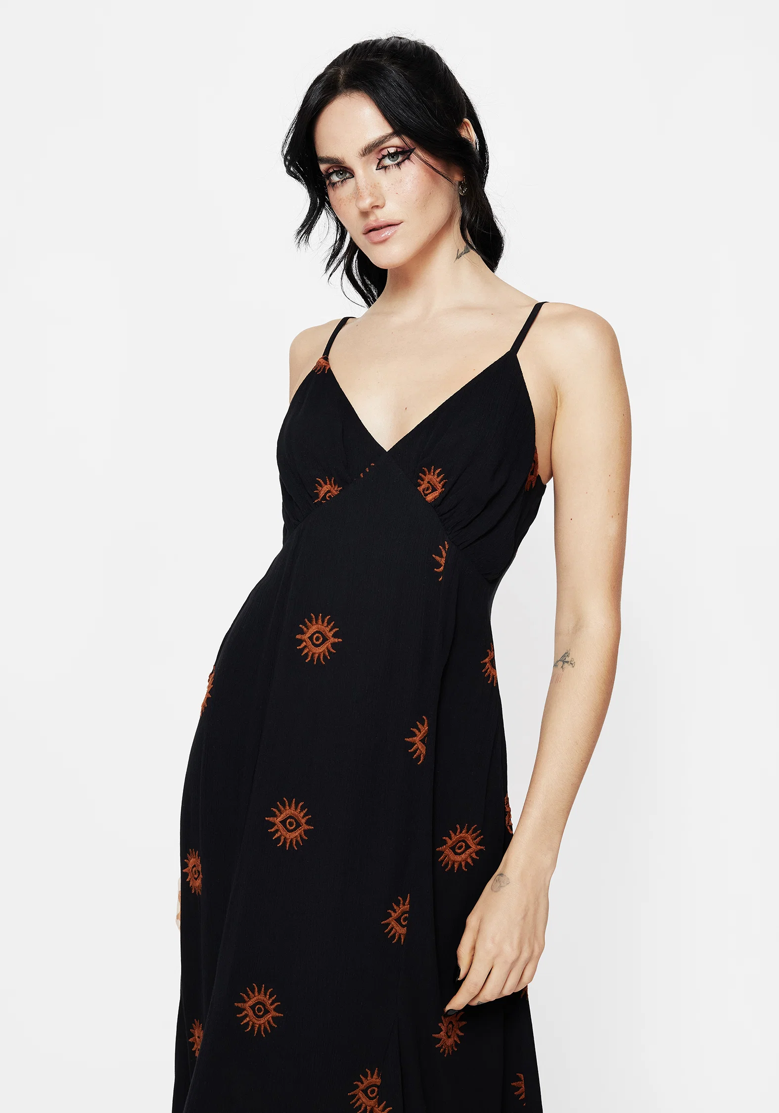 Solstice Embroidered Cami Hanky Hem Midaxi Dress - Image 4