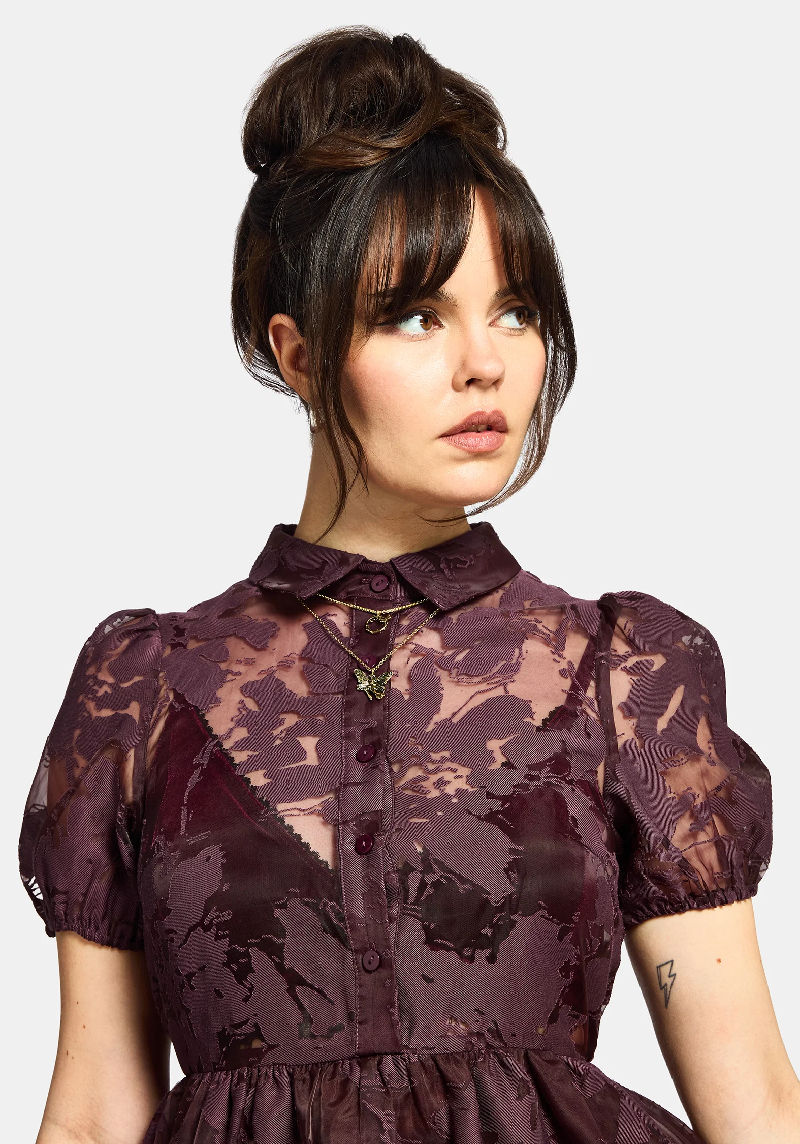 Spectre Layered Mini Shirt Dress - Burgundy - Image 2