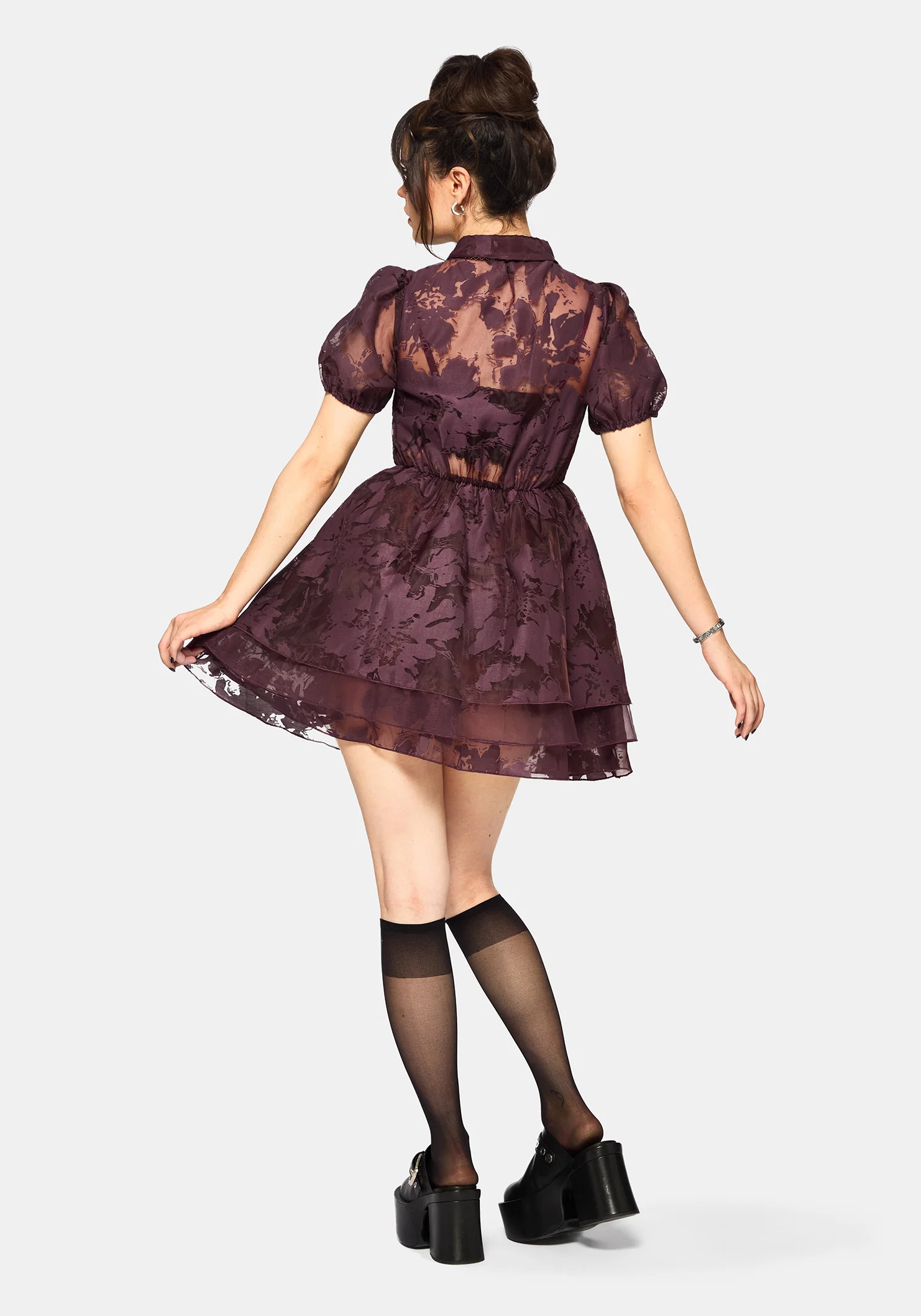 Spectre Layered Mini Shirt Dress - Burgundy - Image 3
