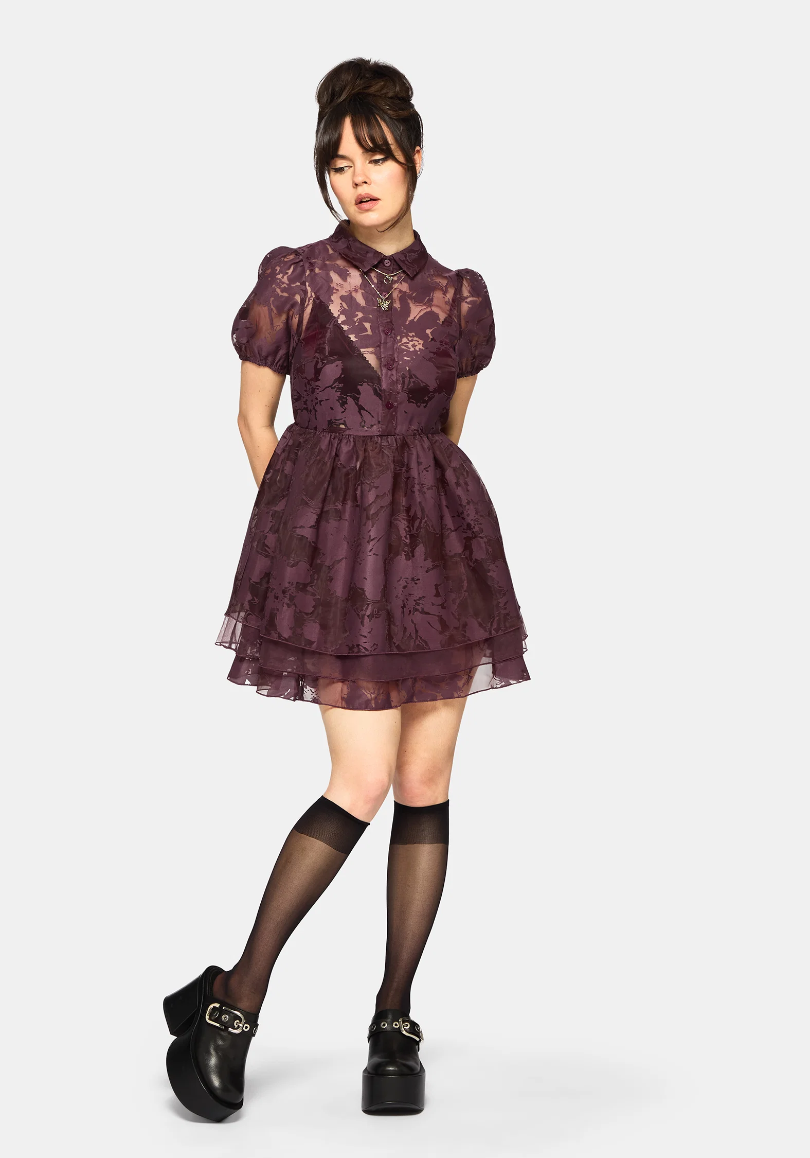 Spectre Layered Mini Shirt Dress - Burgundy - Image 4