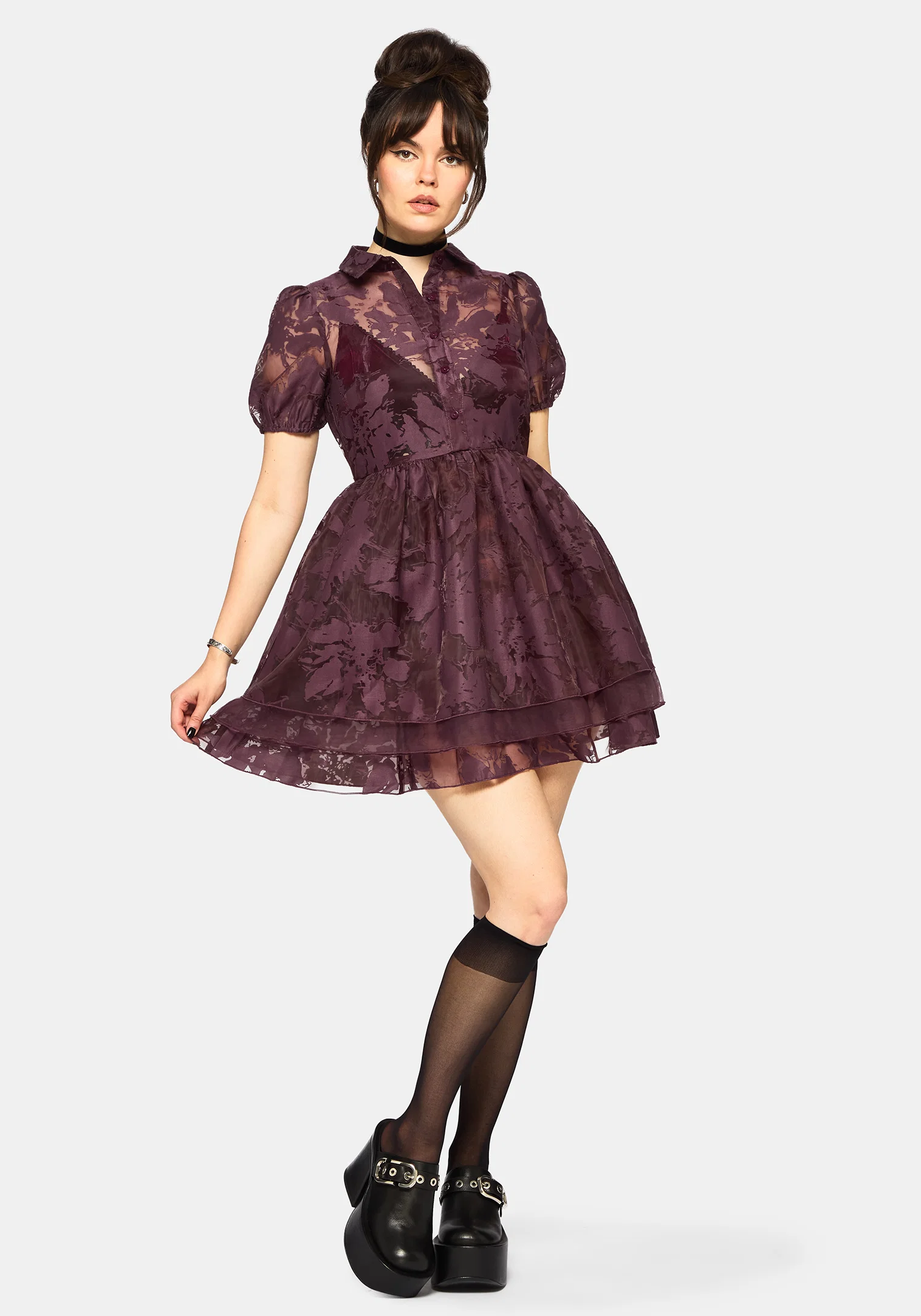 Spectre Layered Mini Shirt Dress - Burgundy - Image 6