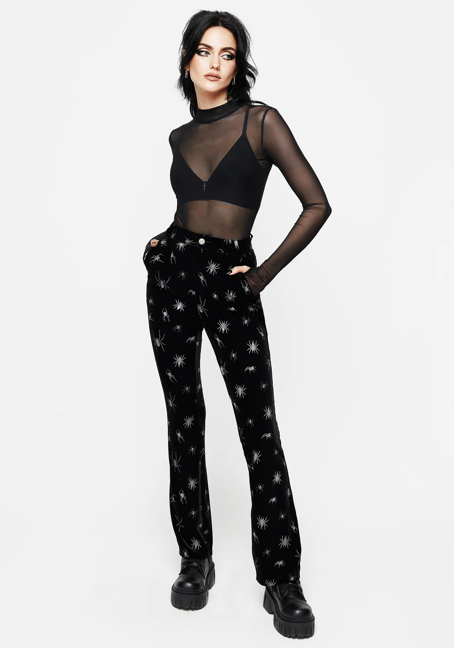 Spiro Foil Print Velour Flared Trousers - Image 5