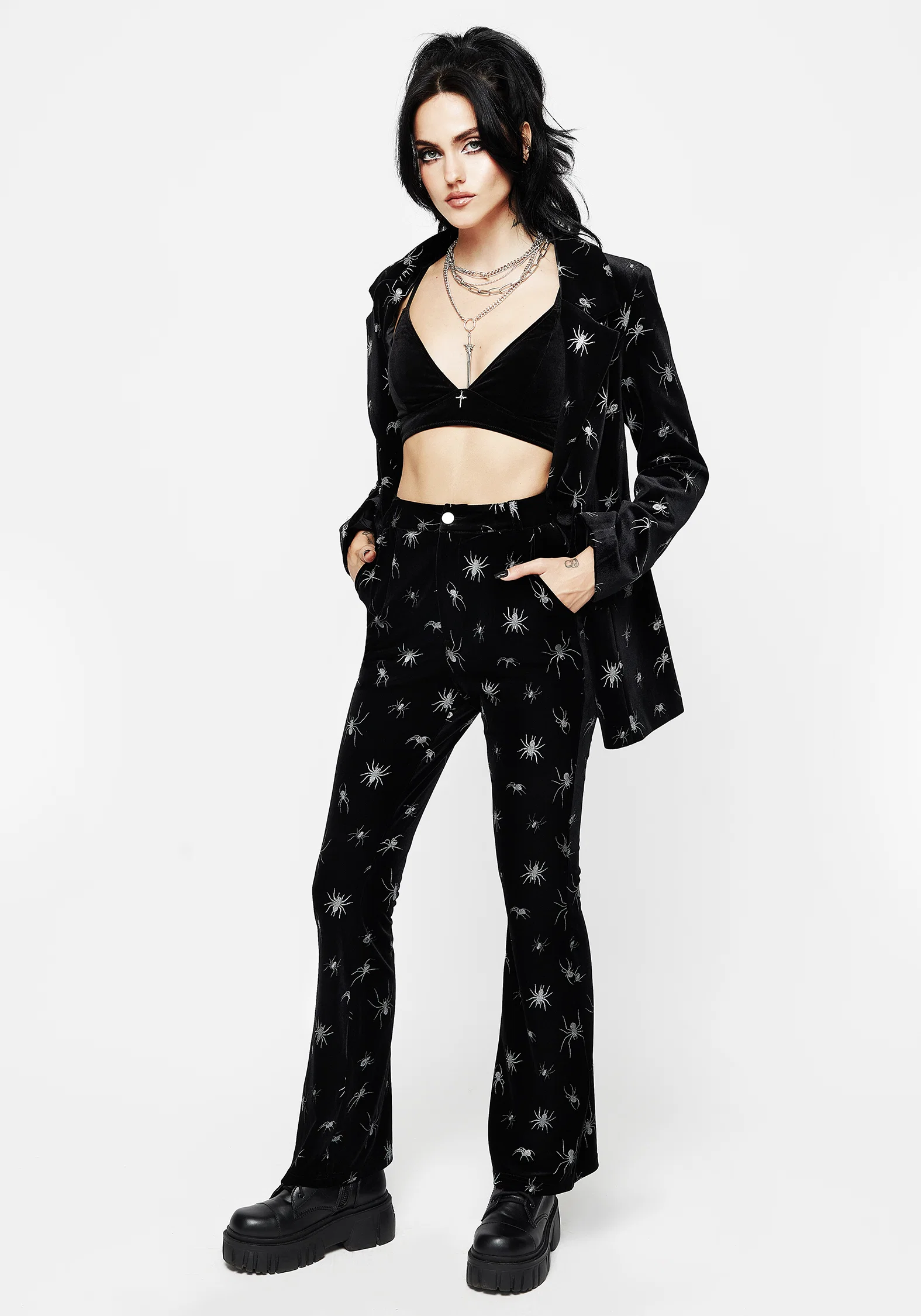 Spiro Foil Print Velour Flared Trousers - Image 6
