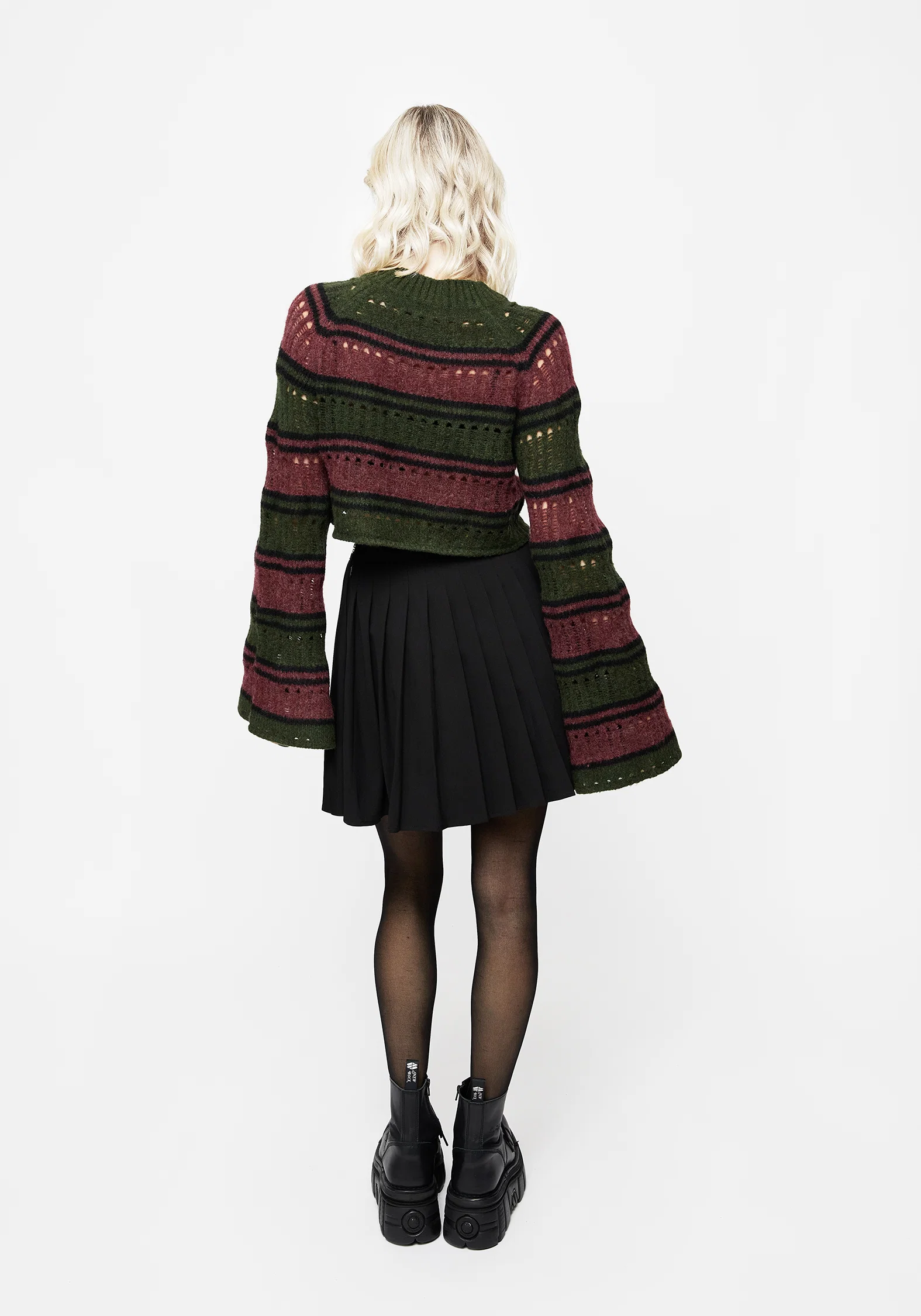 Splinter Stripe Knit Flare Sleeve Crop Jumper - Image 3