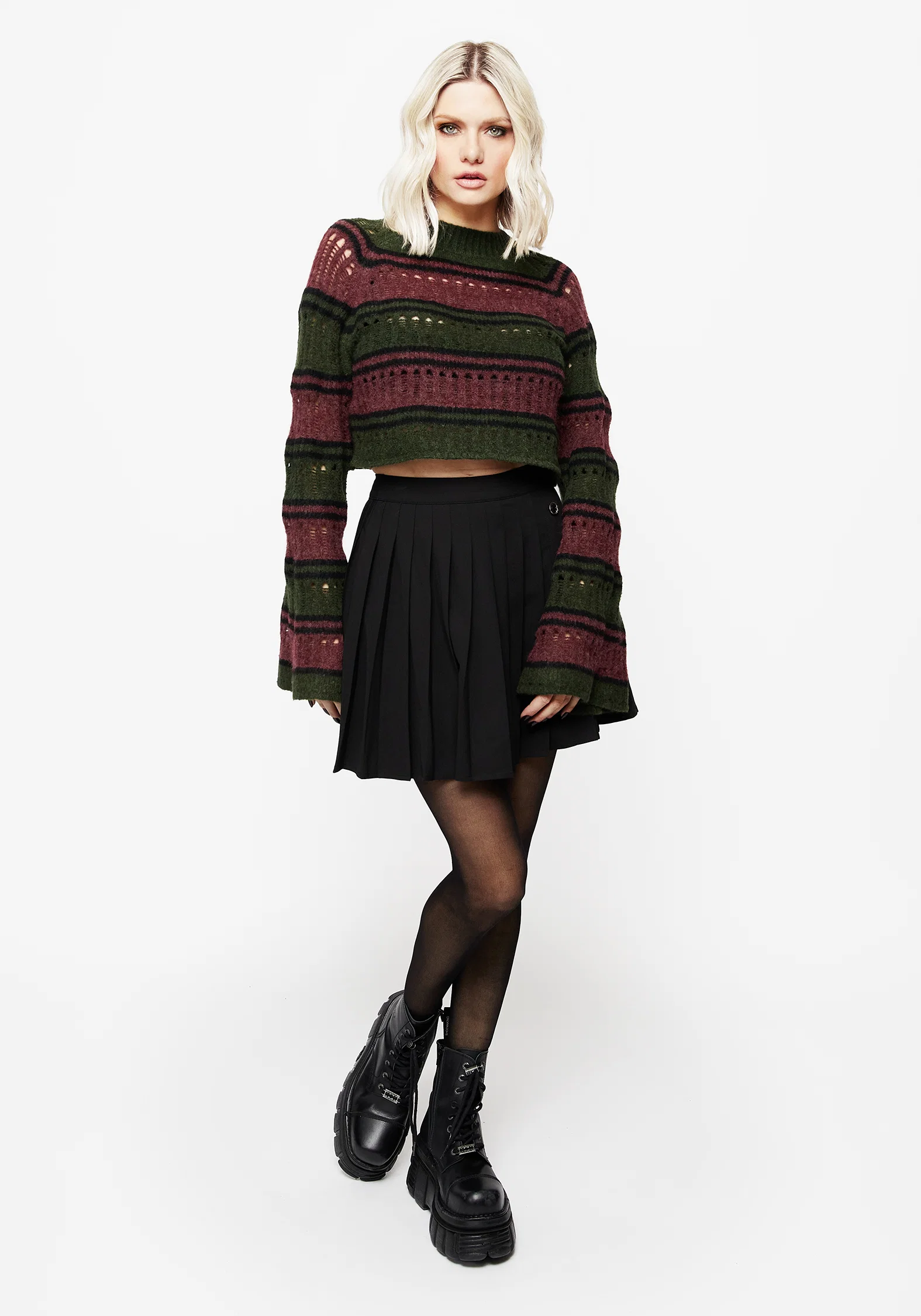 Splinter Stripe Knit Flare Sleeve Crop Jumper - Image 4