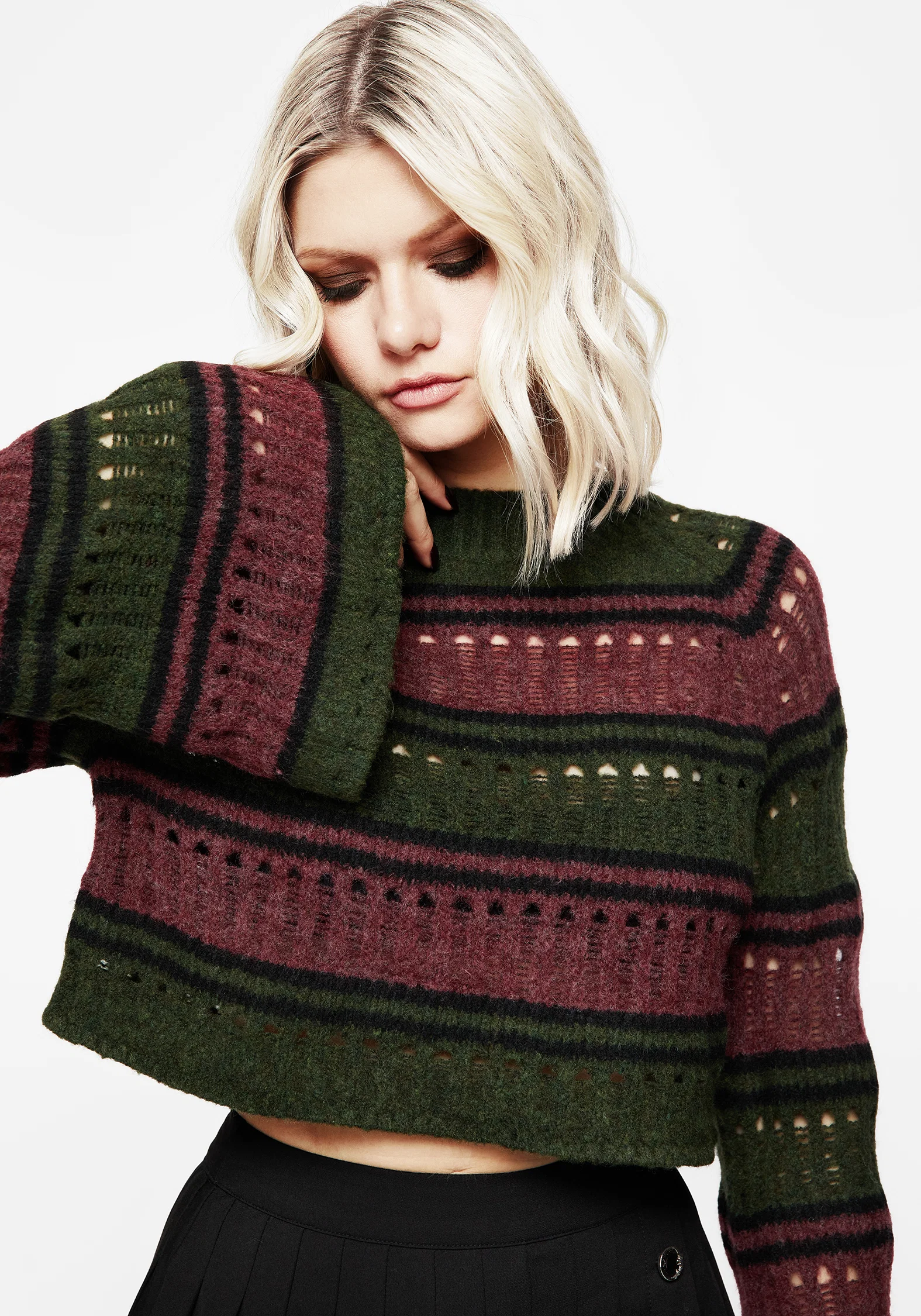 Splinter Stripe Knit Flare Sleeve Crop Jumper - Image 5