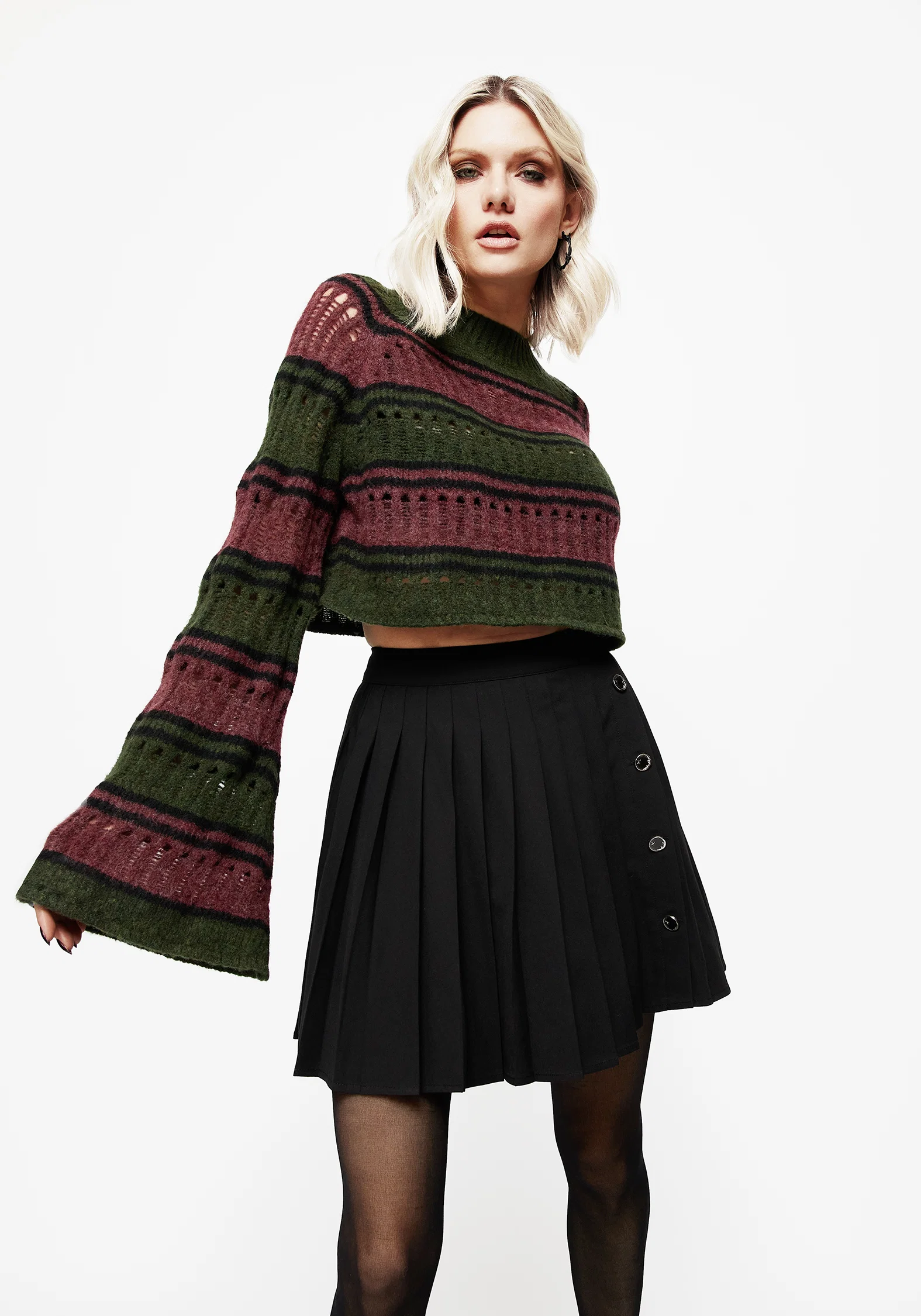 Splinter Stripe Knit Flare Sleeve Crop Jumper - Image 7