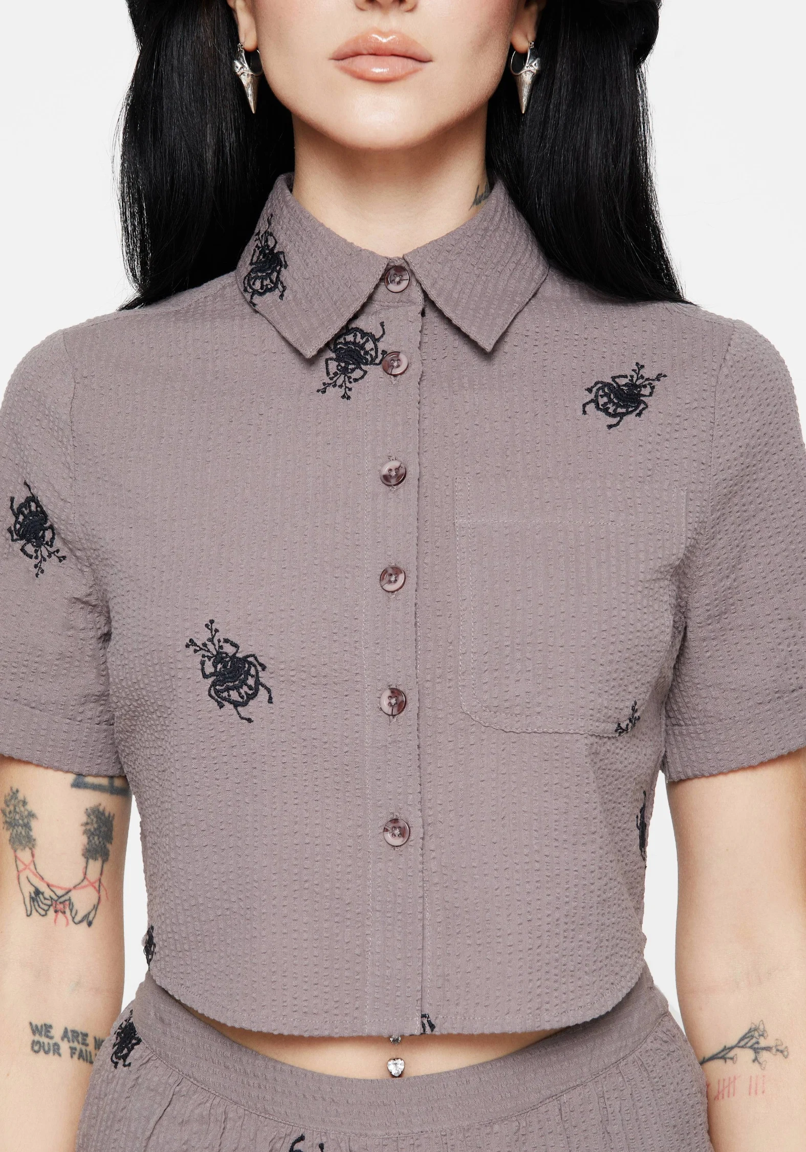Stag Beetle Embroidered Button Up Shirt - Image 2