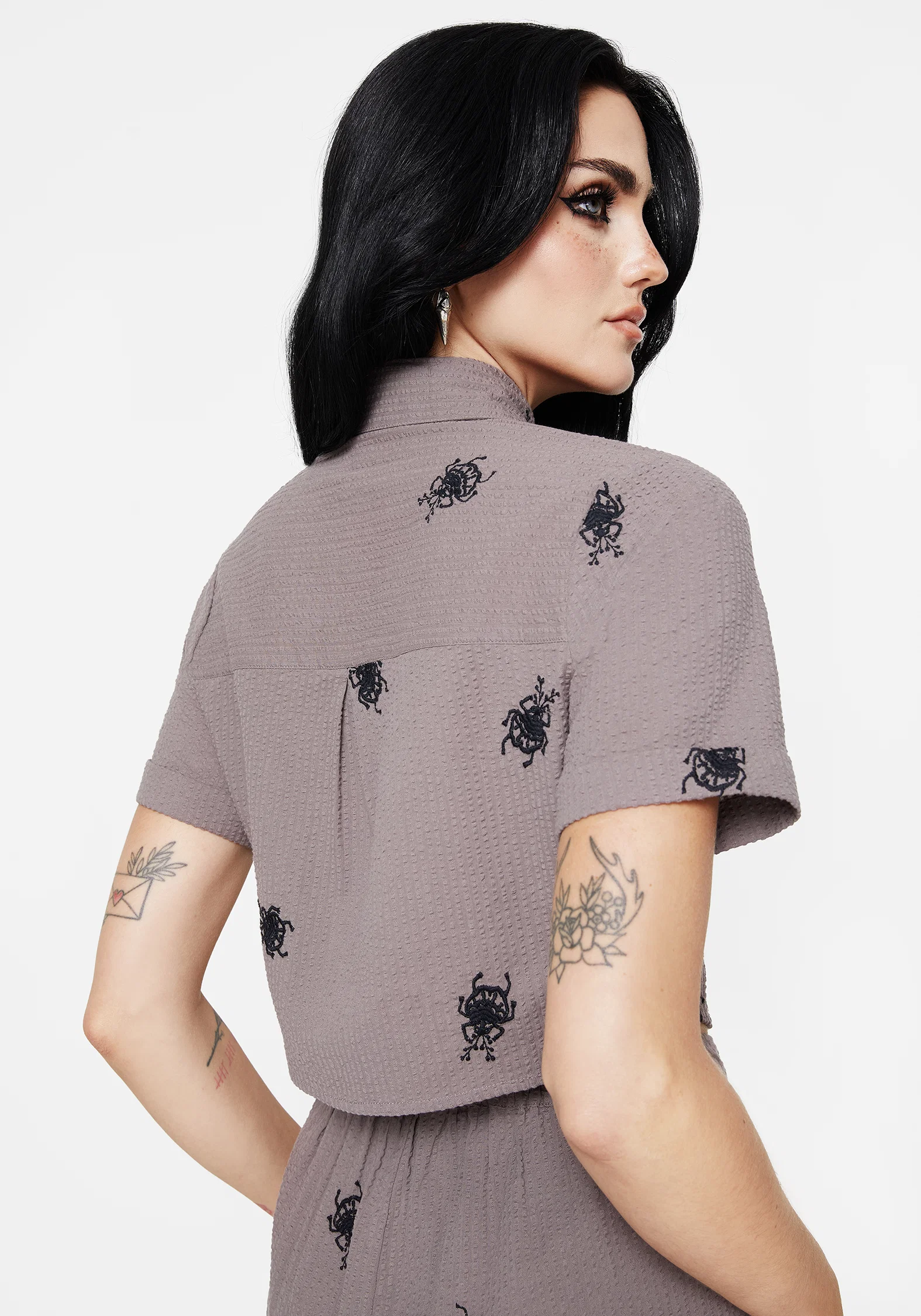 Stag Beetle Embroidered Button Up Shirt - Image 3