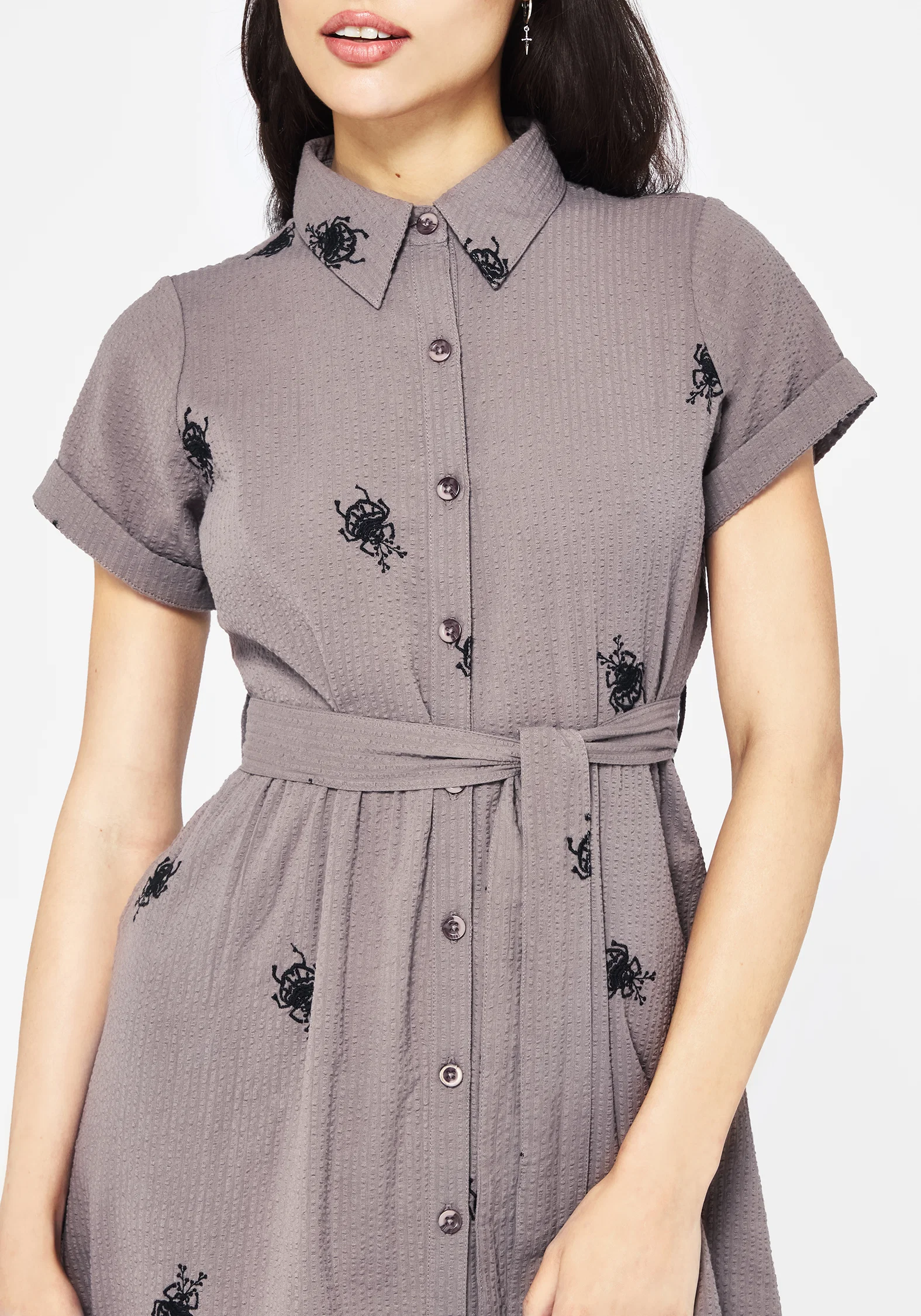 Stag Beetle Embroidered Midi Shirt Dress - Image 2
