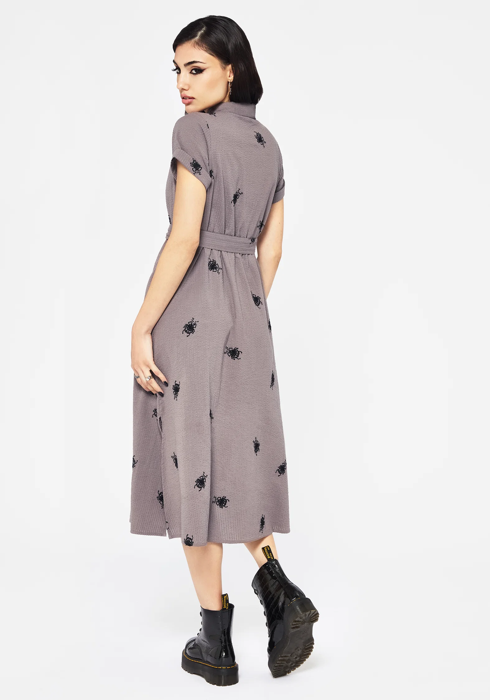 Stag Beetle Embroidered Midi Shirt Dress - Image 3