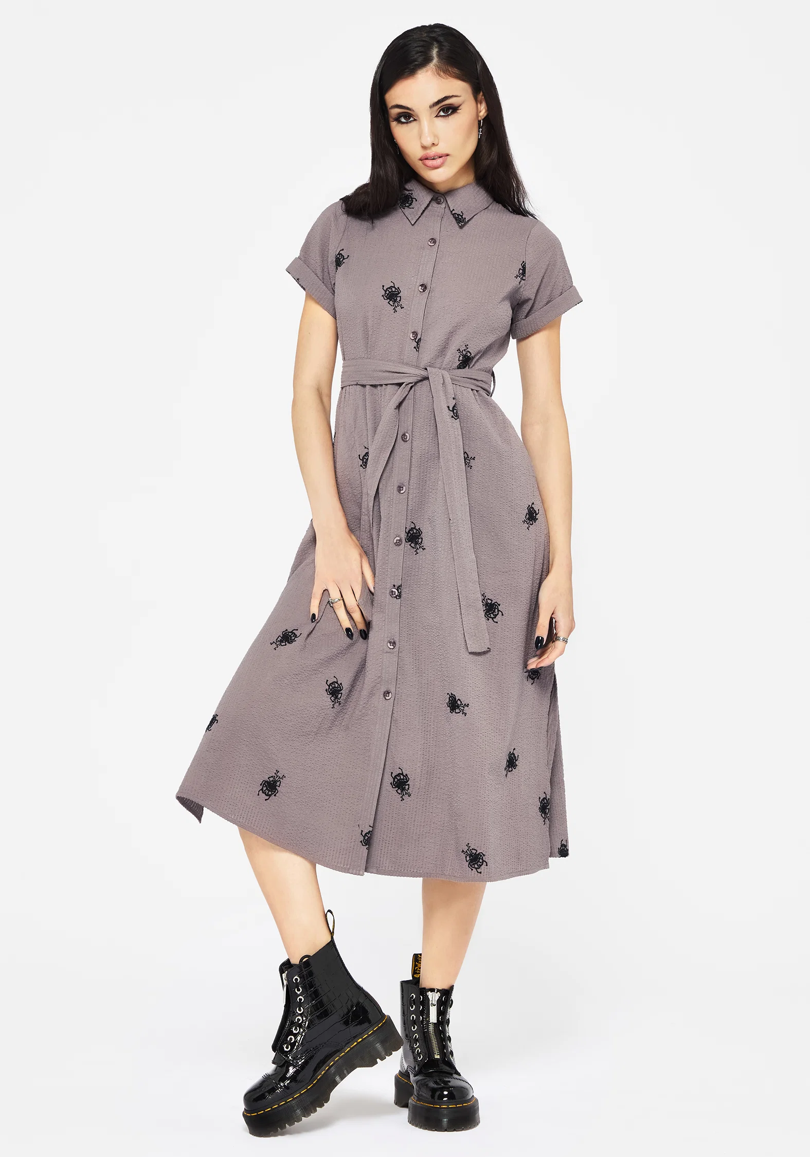 Stag Beetle Embroidered Midi Shirt Dress - Image 4