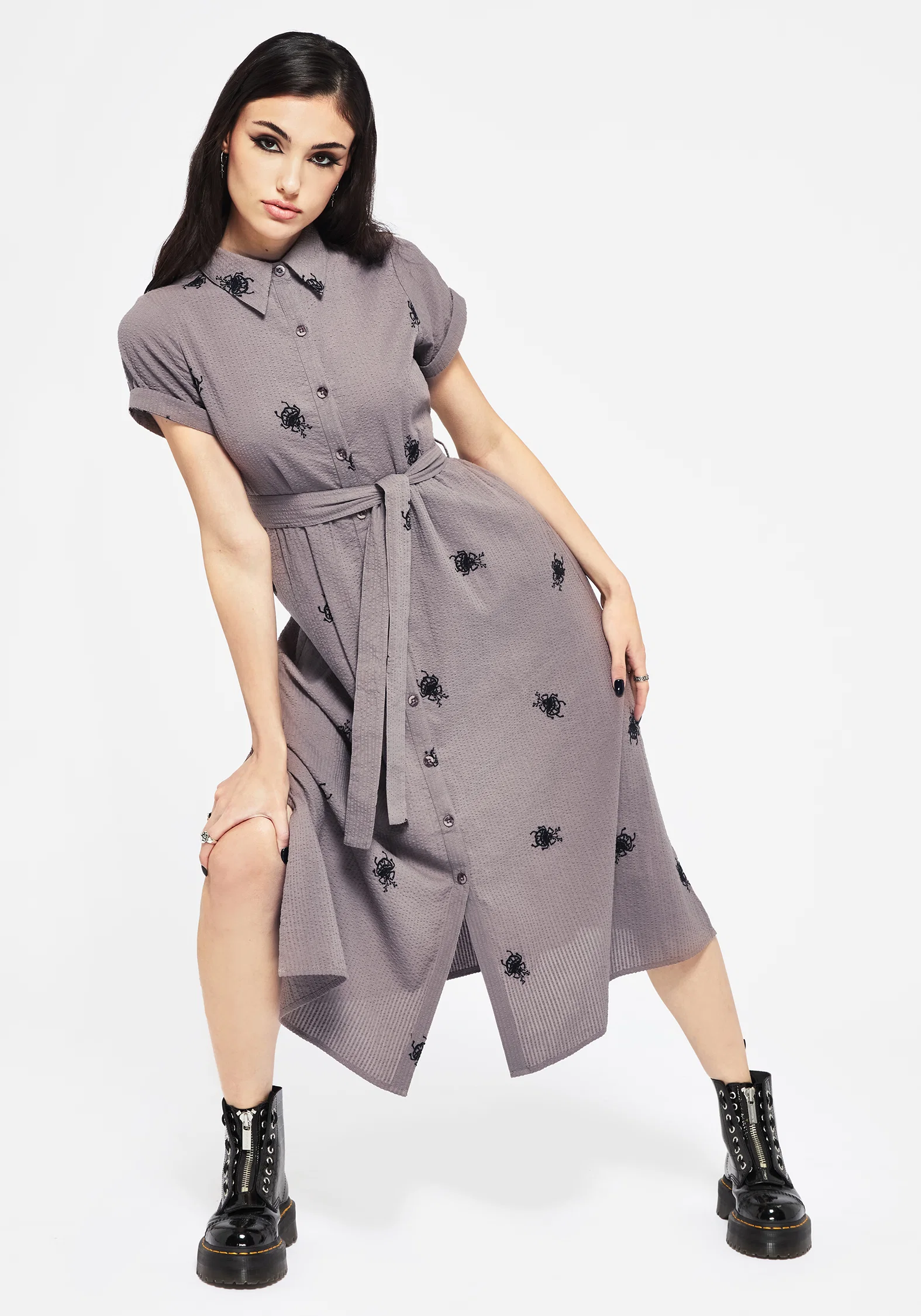 Stag Beetle Embroidered Midi Shirt Dress - Image 5