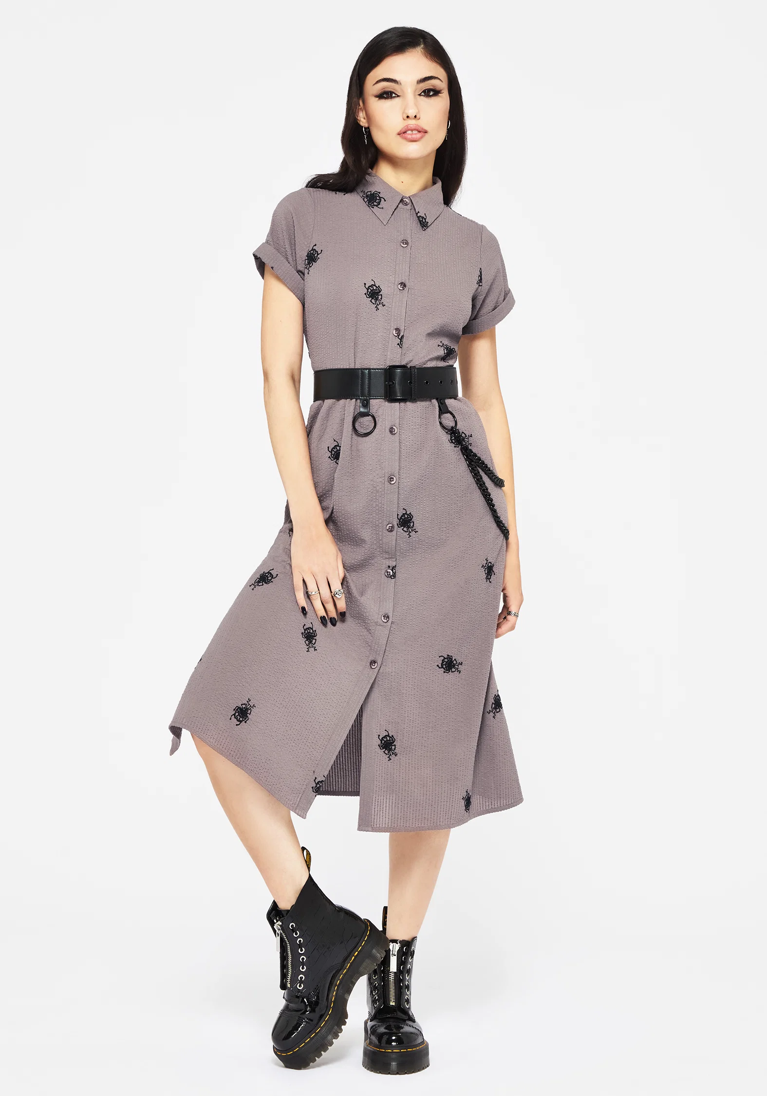Stag Beetle Embroidered Midi Shirt Dress - Image 6
