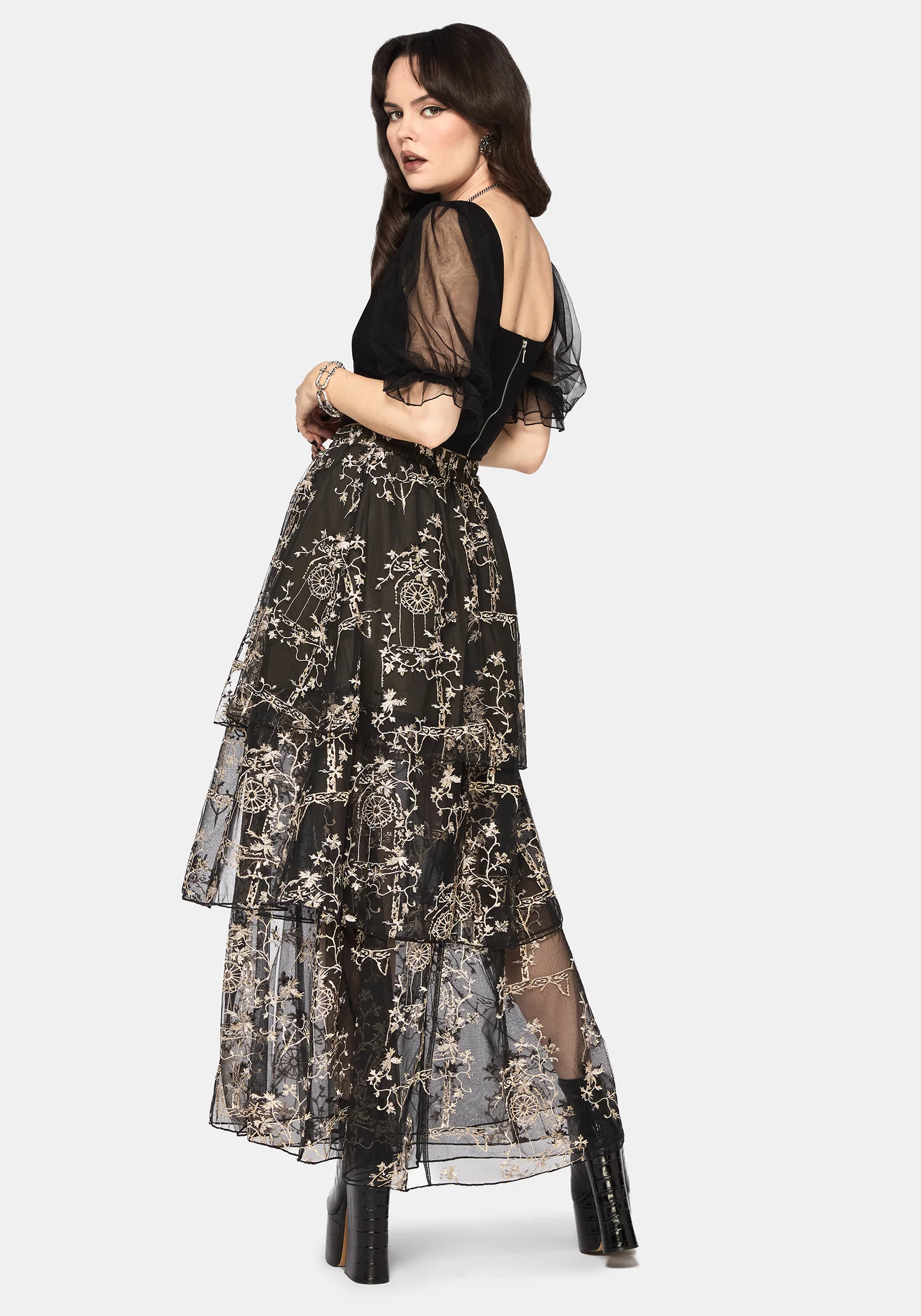 Stellar Vine Split Tiered Tulle Skirt - Image 3