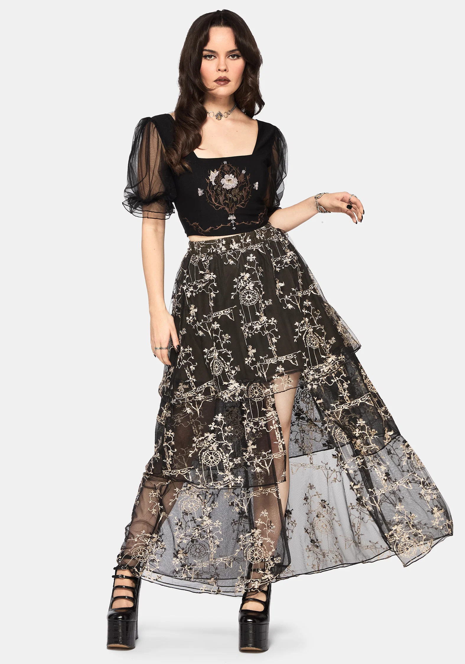 Stellar Vine Split Tiered Tulle Skirt - Image 4