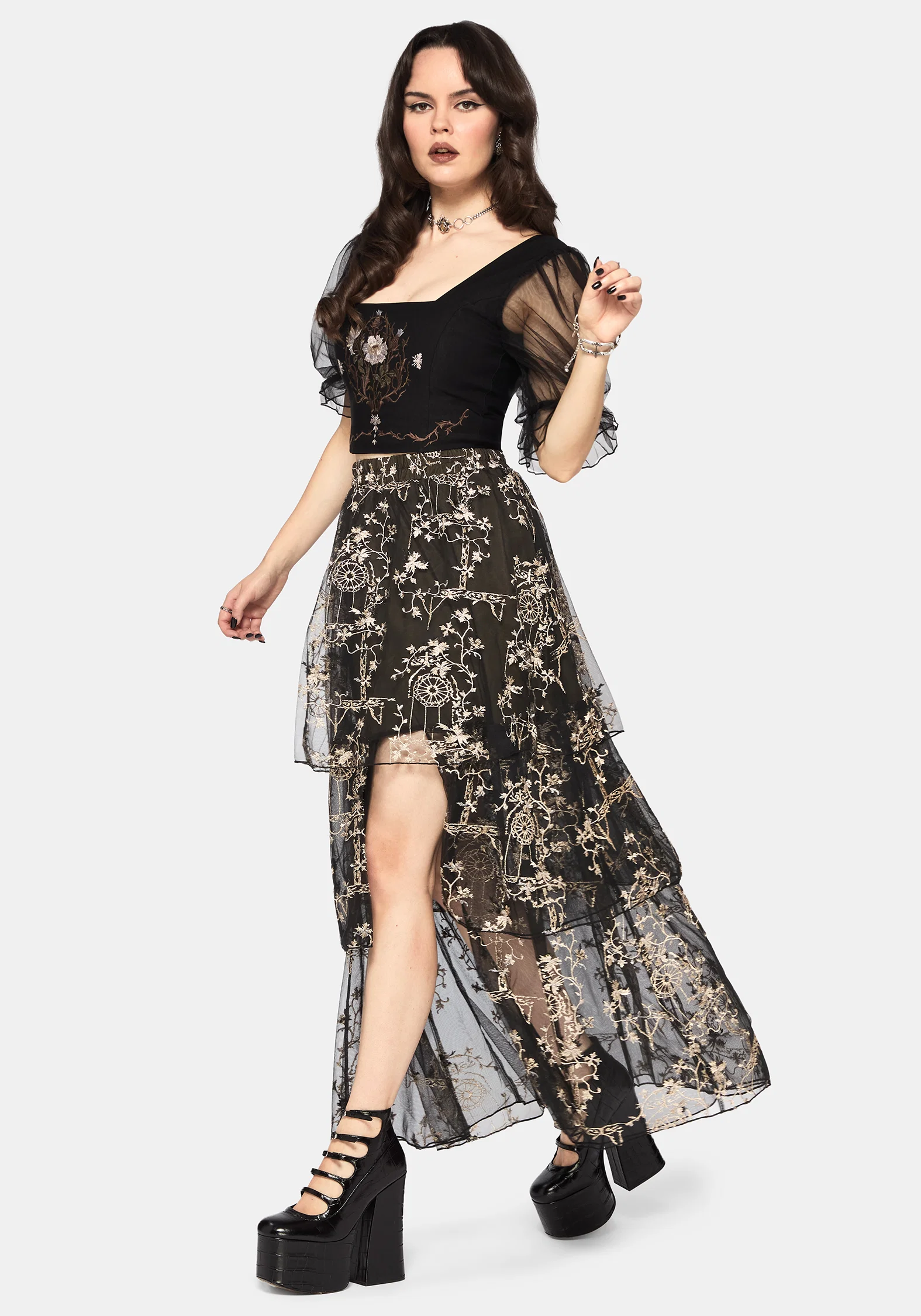 Stellar Vine Split Tiered Tulle Skirt - Image 5