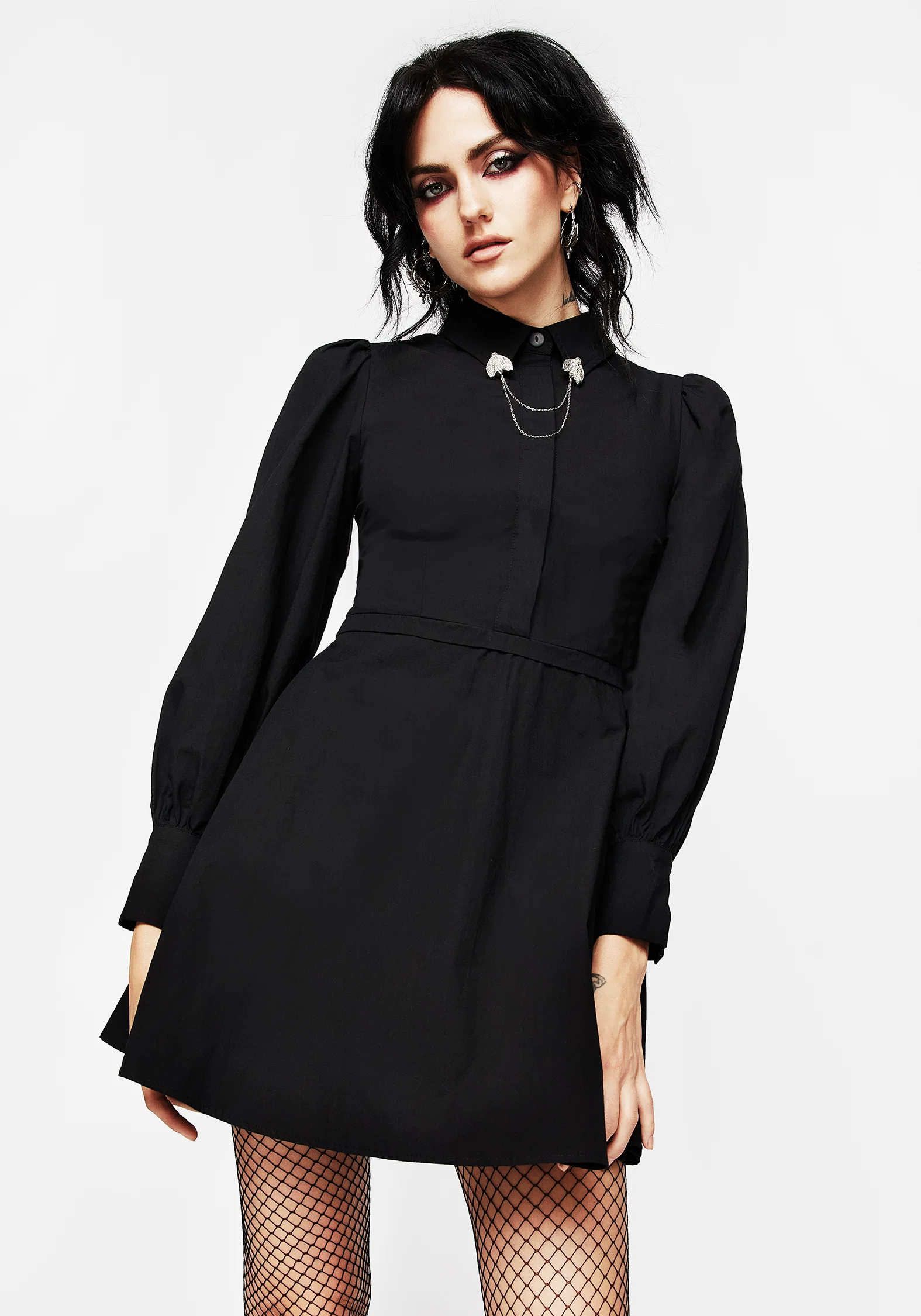 Styx Moth Collar Chain Mini Shirt Dress - Image 5