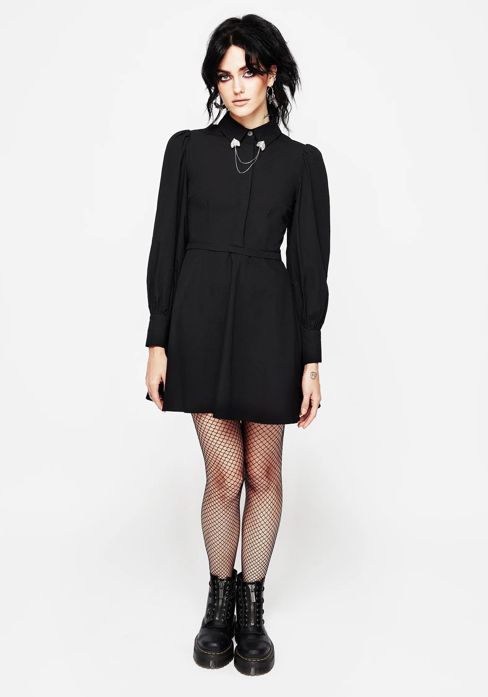Styx Moth Collar Chain Mini Shirt Dress - Image 6