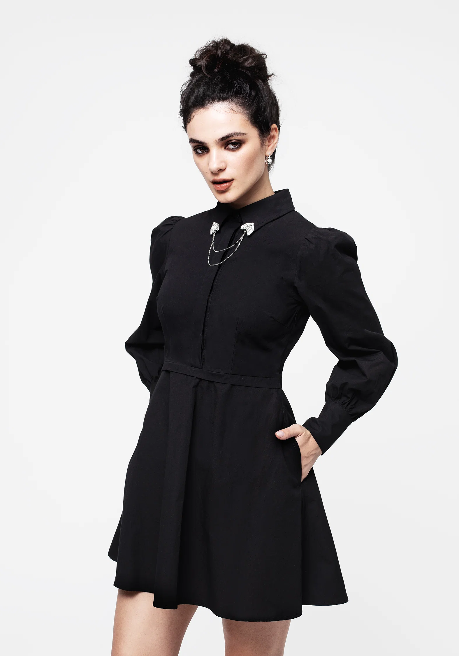 Styx Moth Collar Chain Mini Shirt Dress - Image 9
