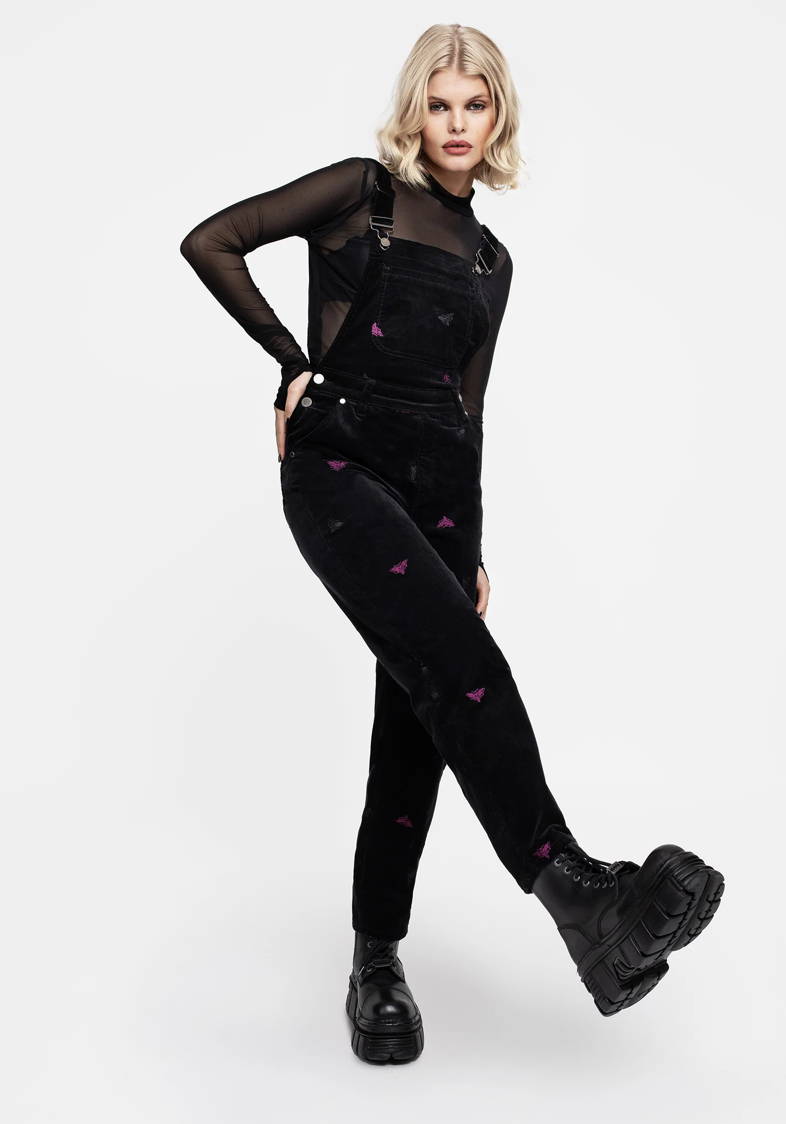 Styx Moth Embroidered Cord Balloon Leg Dungarees - Image 4