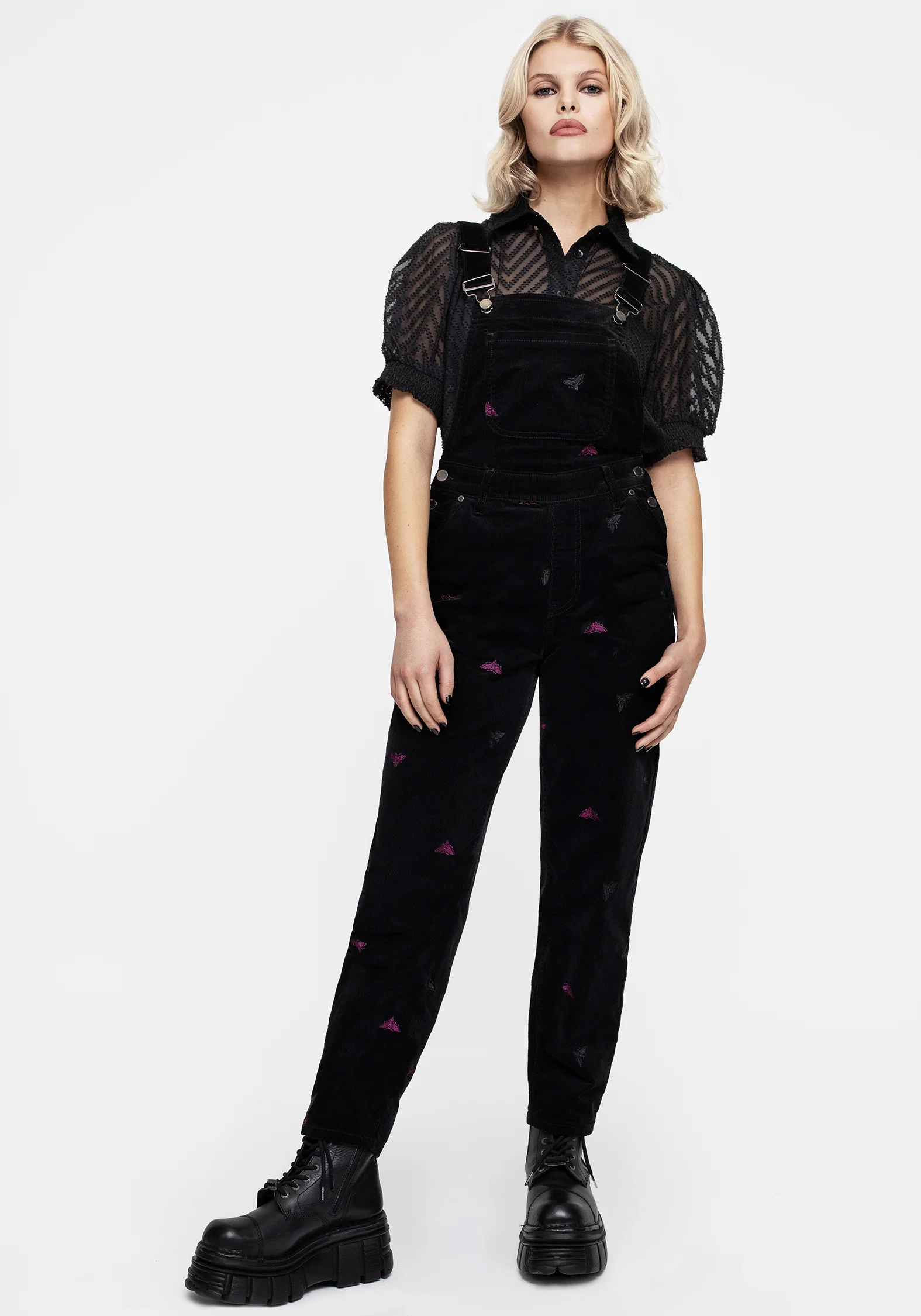Styx Moth Embroidered Cord Balloon Leg Dungarees - Image 7