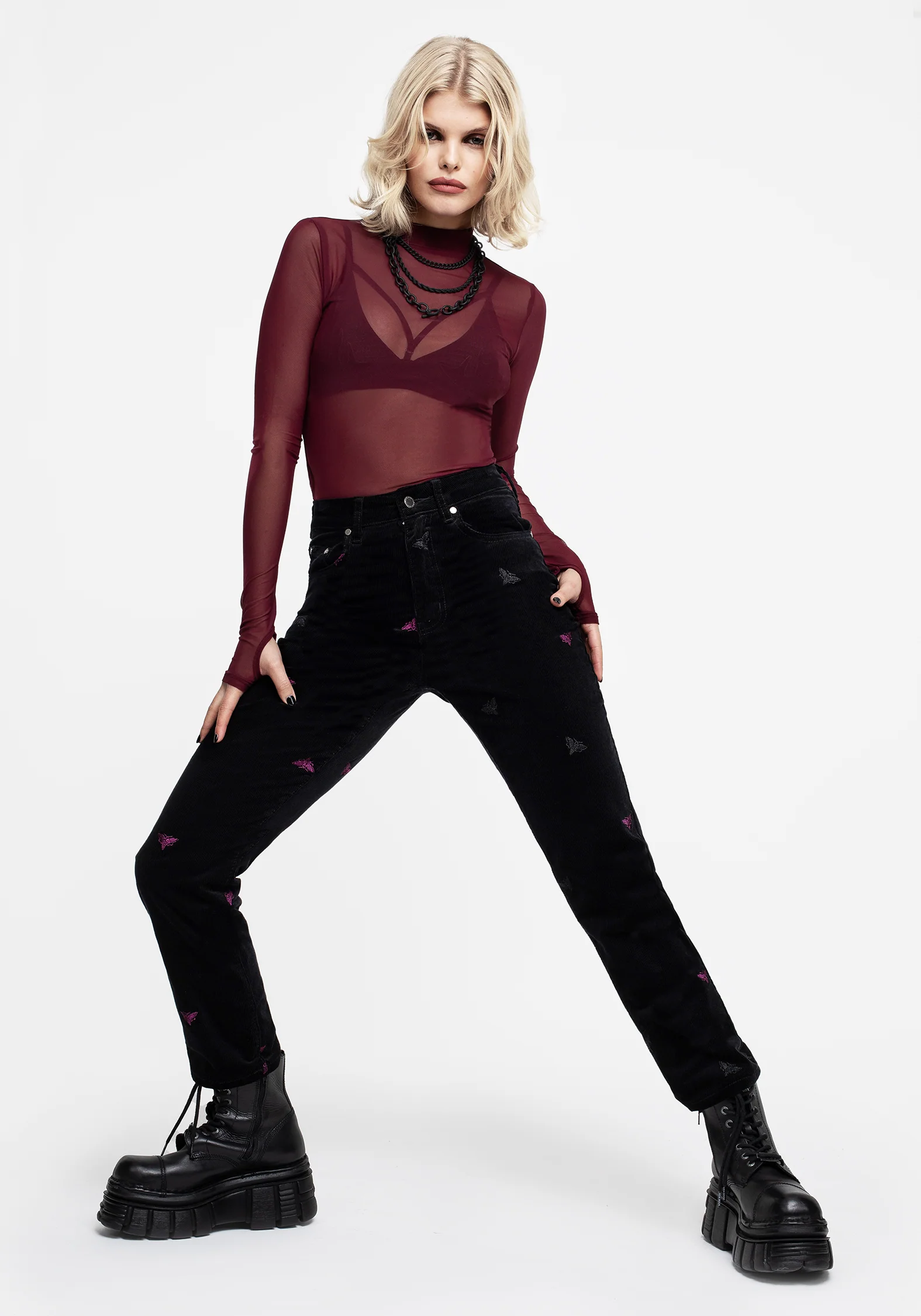 Styx Moth Embroidered Cord Trousers - Image 5