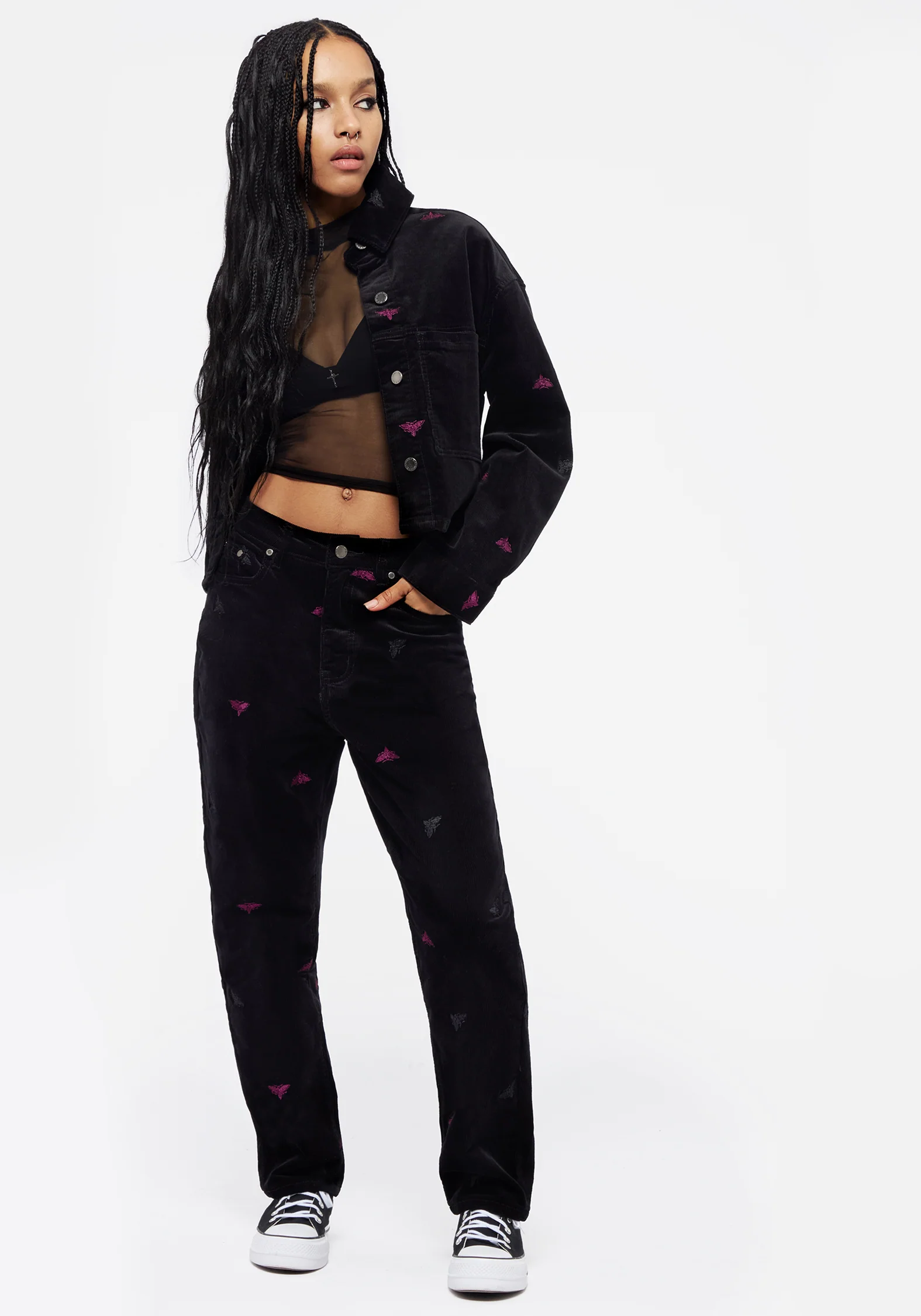Styx Moth Embroidered Cord Trousers - Image 7