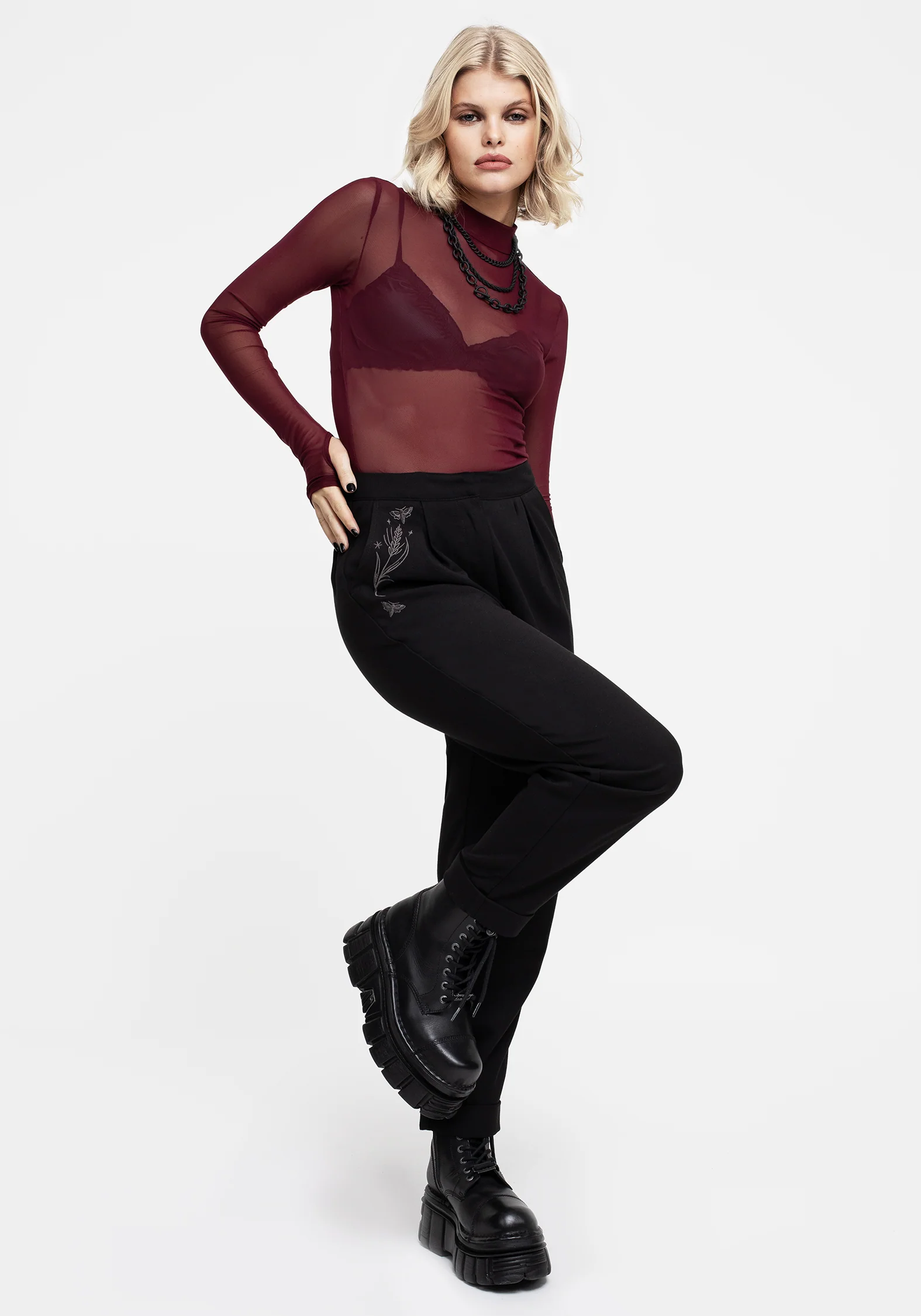 Styx Moth Embroidered Tapered Trousers - Image 6