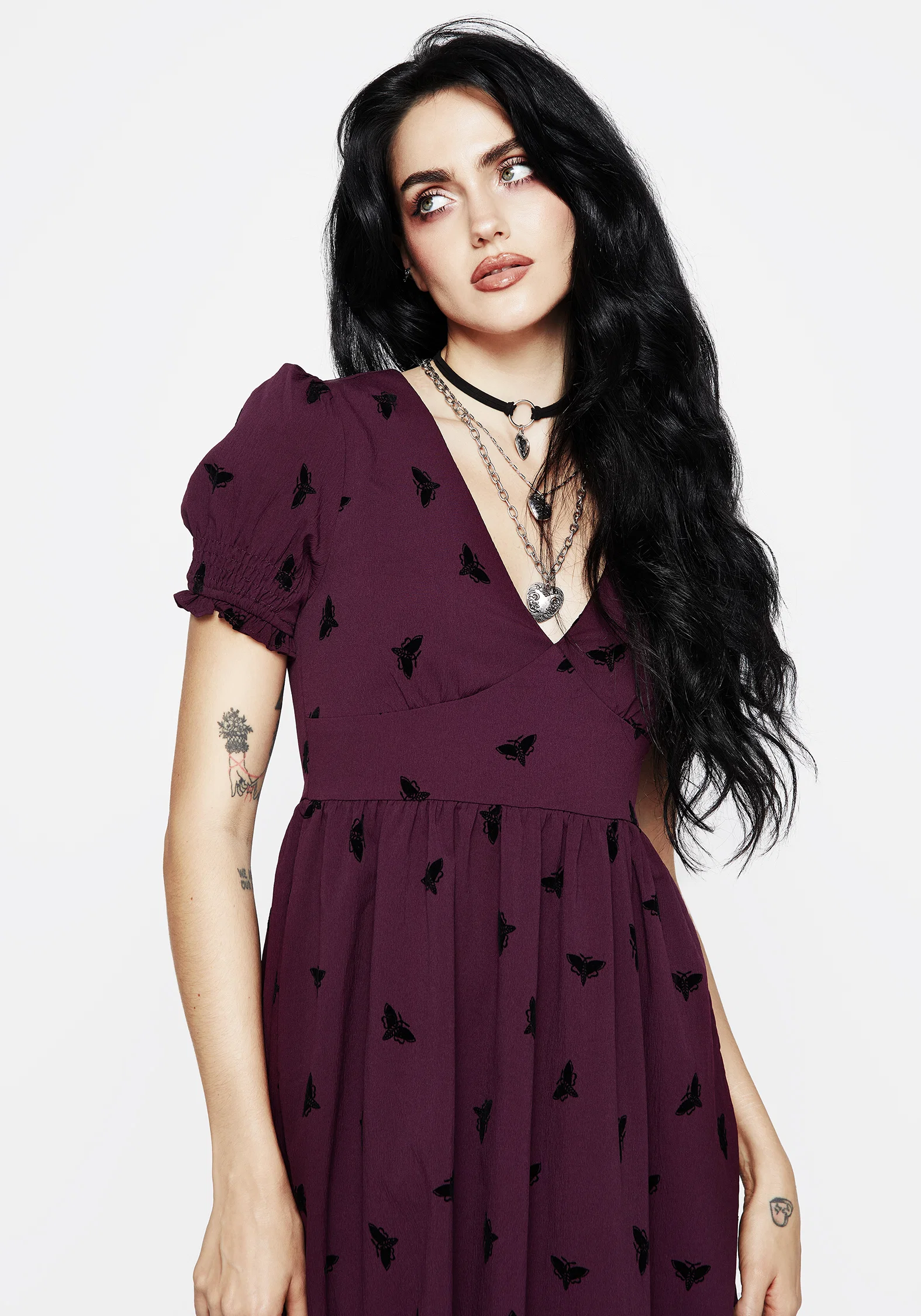 Styx Moth Flocked Velour Print Midi Dress - Image 2