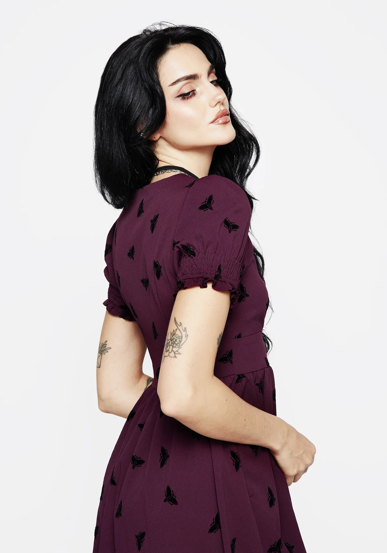 Styx Moth Flocked Velour Print Midi Dress - Image 6