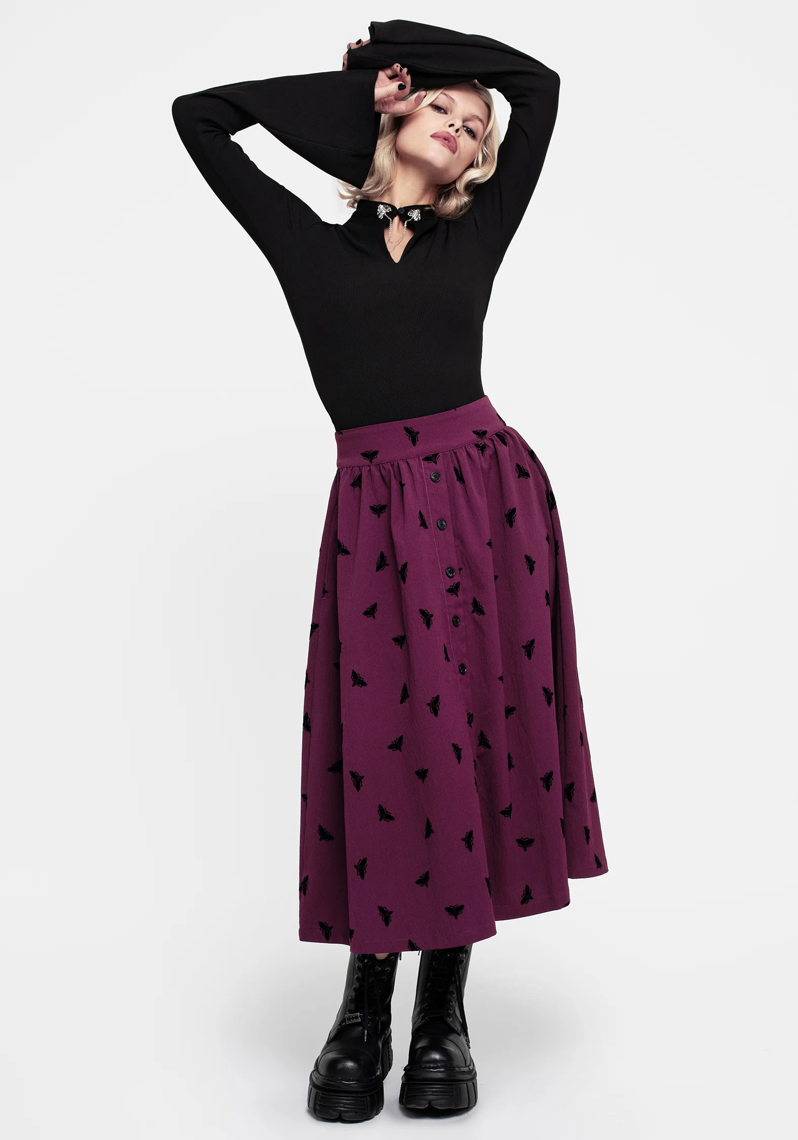 Styx Moth Flocked Velour Print Midi Skirt - Image 4