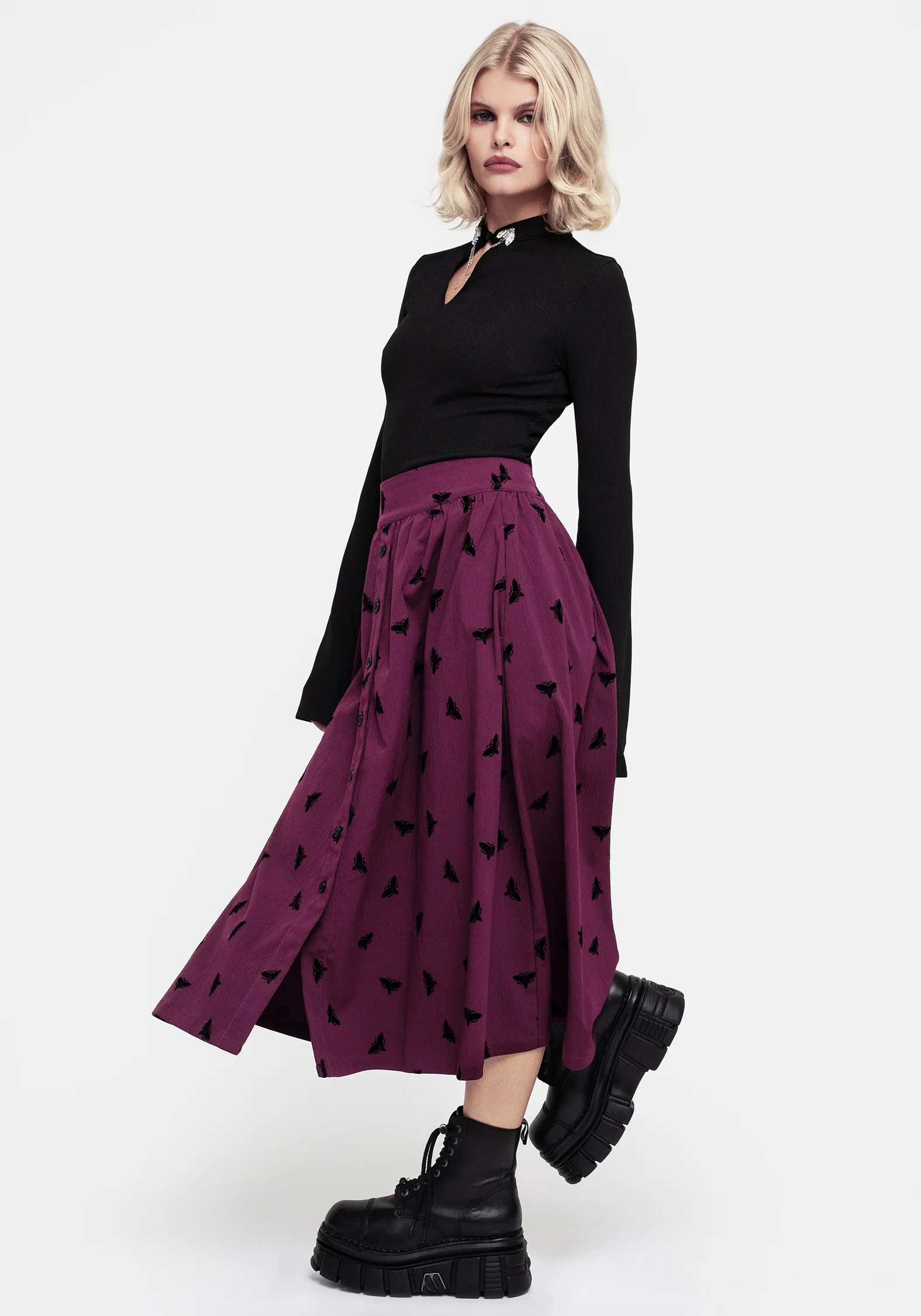Styx Moth Flocked Velour Print Midi Skirt - Image 5