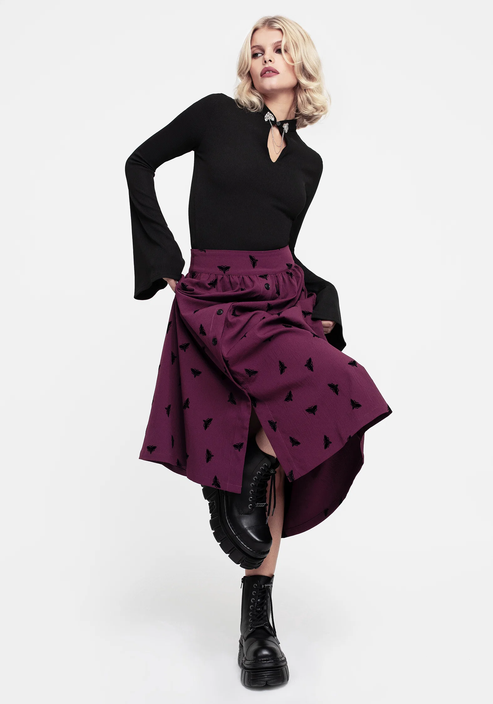 Styx Moth Flocked Velour Print Midi Skirt - Image 6