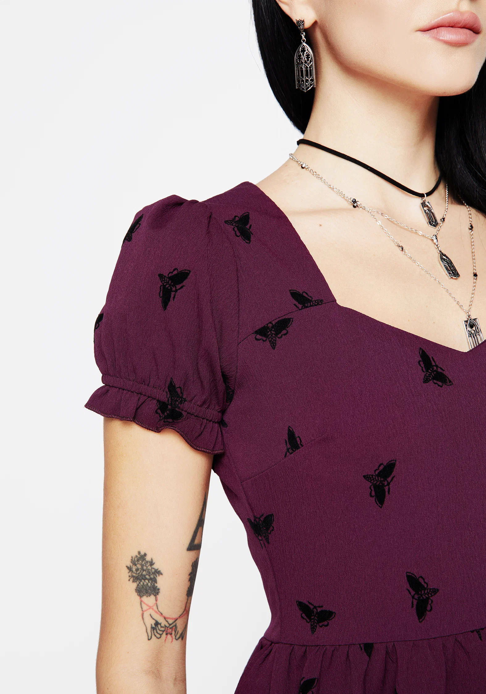 Styx Moth Flocked Velour Print Mini Dress - Image 2