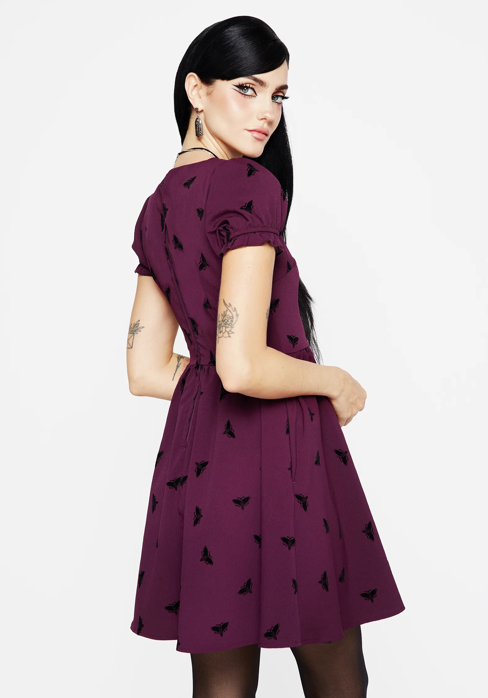 Styx Moth Flocked Velour Print Mini Dress - Image 3