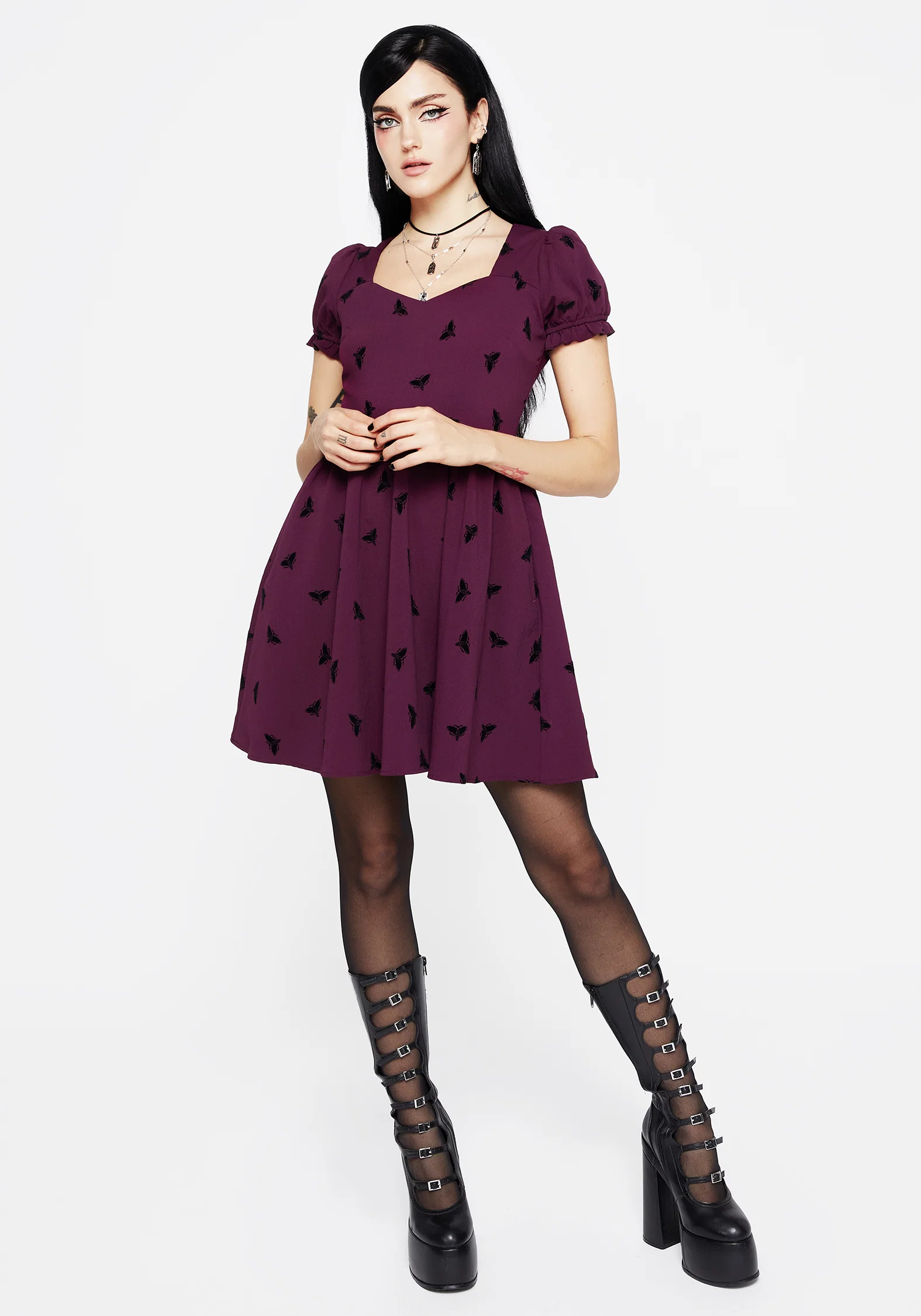 Styx Moth Flocked Velour Print Mini Dress - Image 4