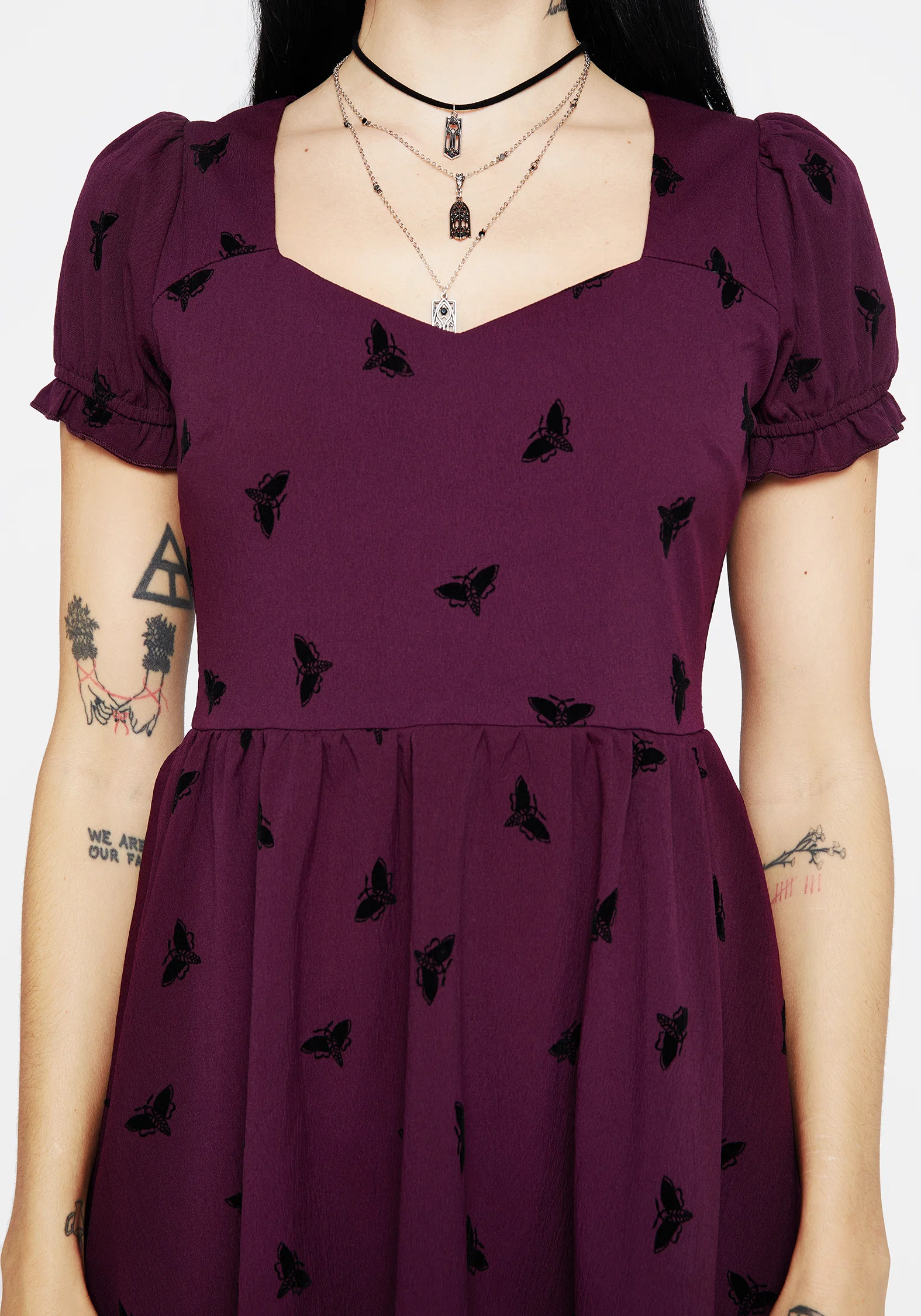 Styx Moth Flocked Velour Print Mini Dress - Image 5