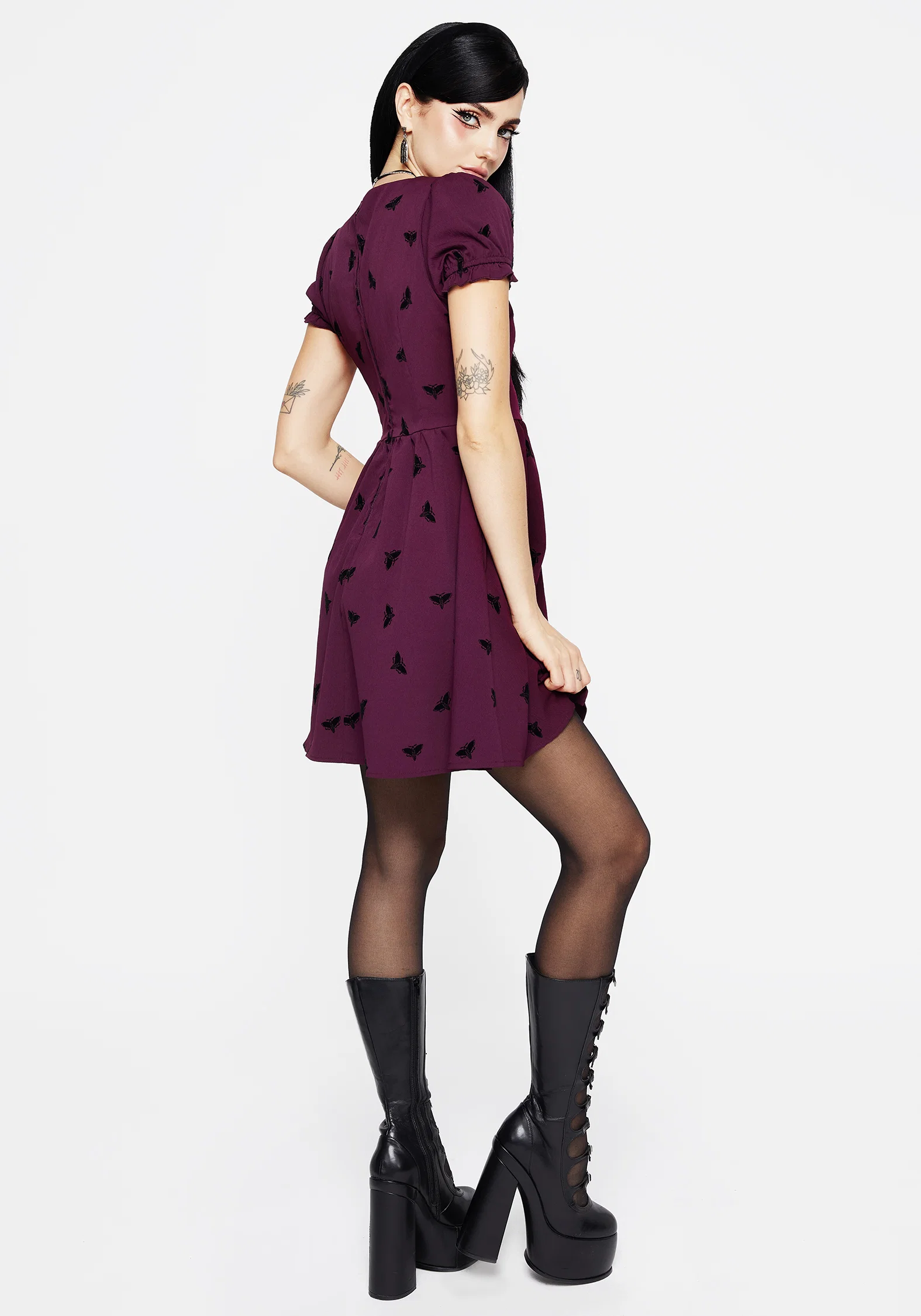 Styx Moth Flocked Velour Print Mini Dress - Image 6