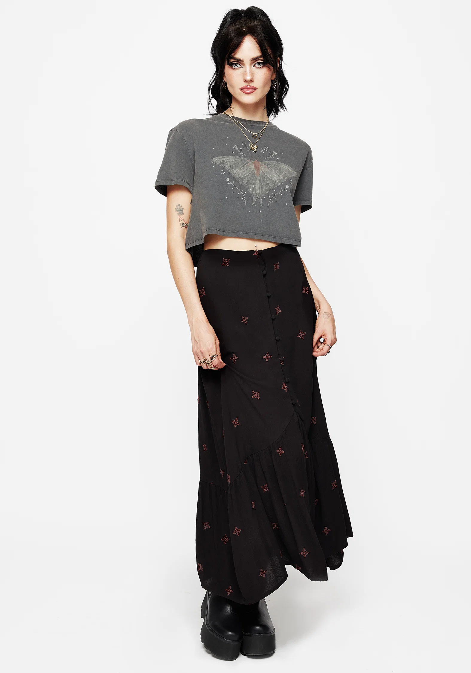 Sublime Witches Knot Embroidered Button Down Midaxi Skirt - Image 4