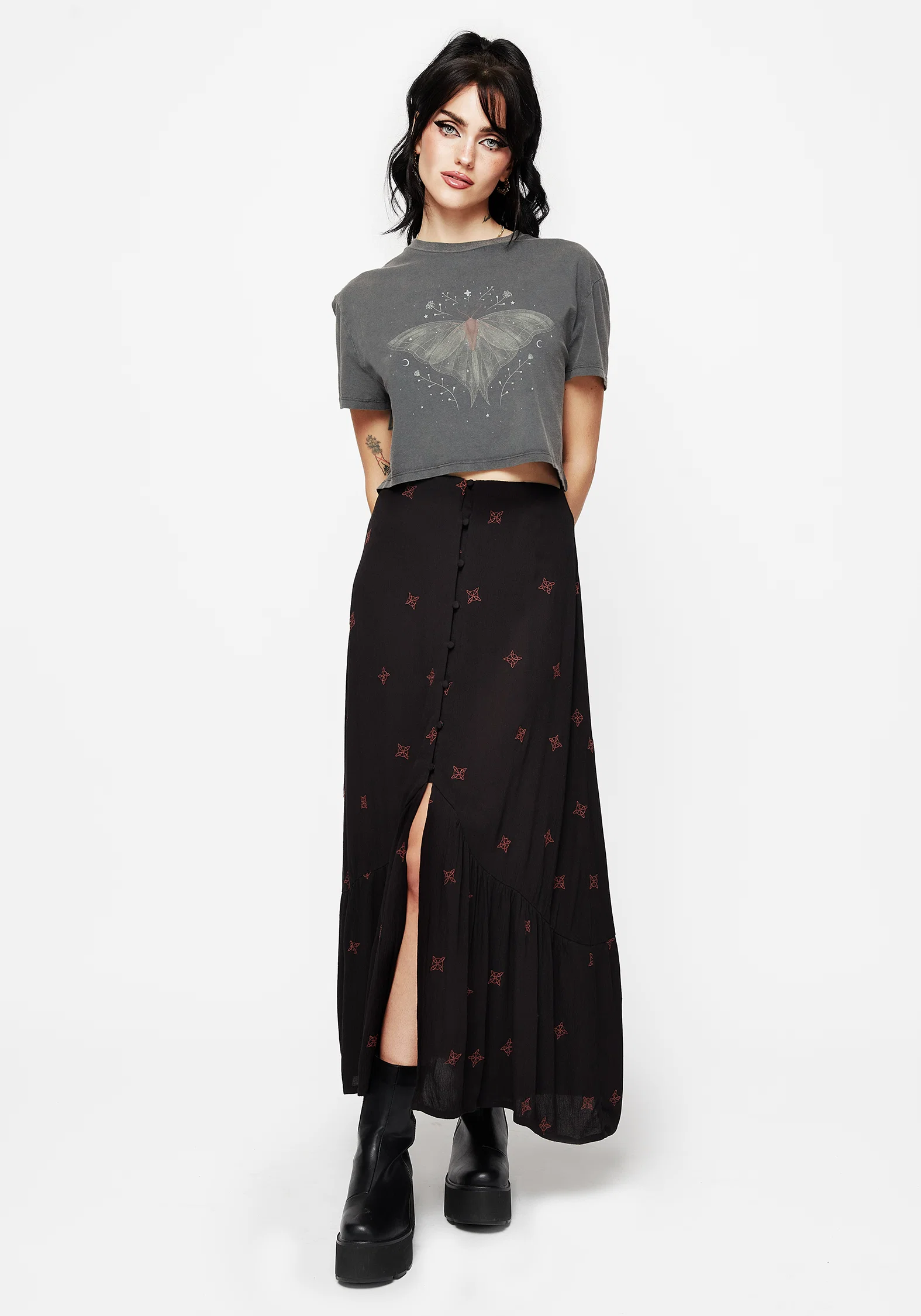 Sublime Witches Knot Embroidered Button Down Midaxi Skirt - Image 6