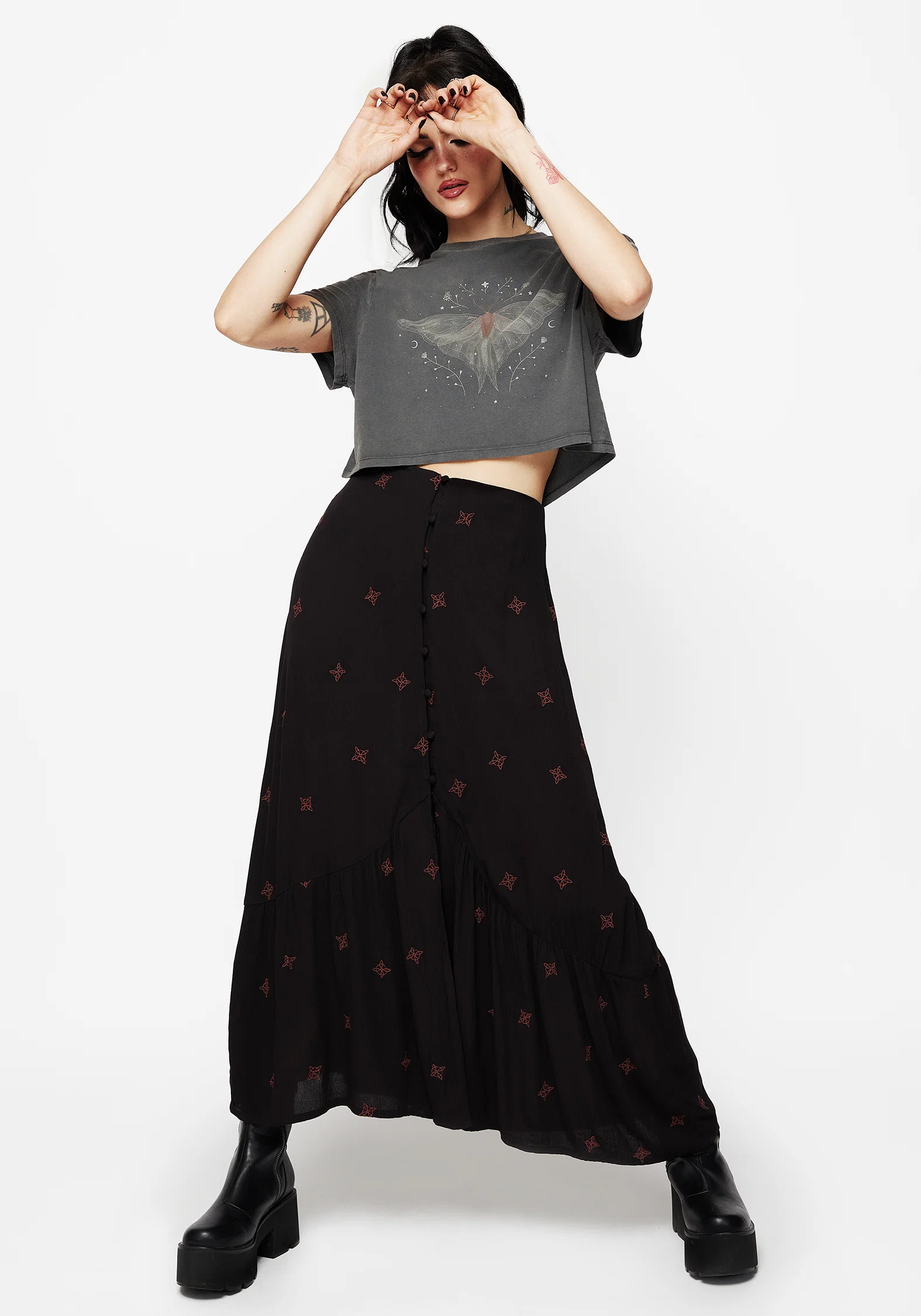 Sublime Witches Knot Embroidered Button Down Midaxi Skirt - Image 7