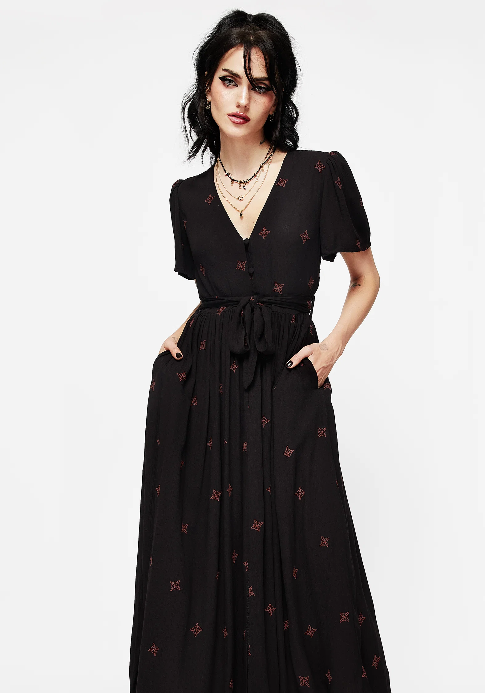 Sublime Witches Knot Embroidered Button Up Midi Dress - Image 4