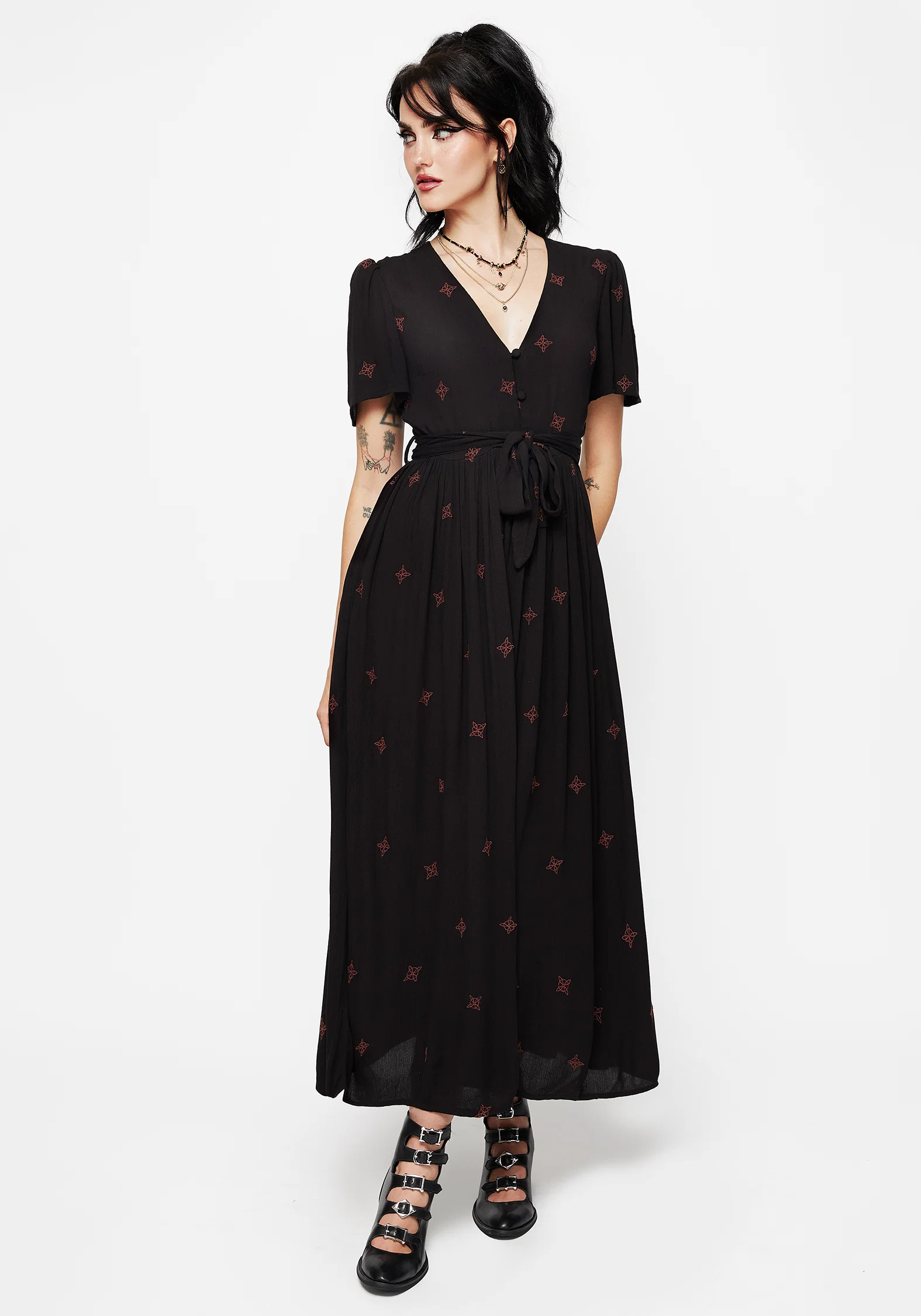 Sublime Witches Knot Embroidered Button Up Midi Dress - Image 7