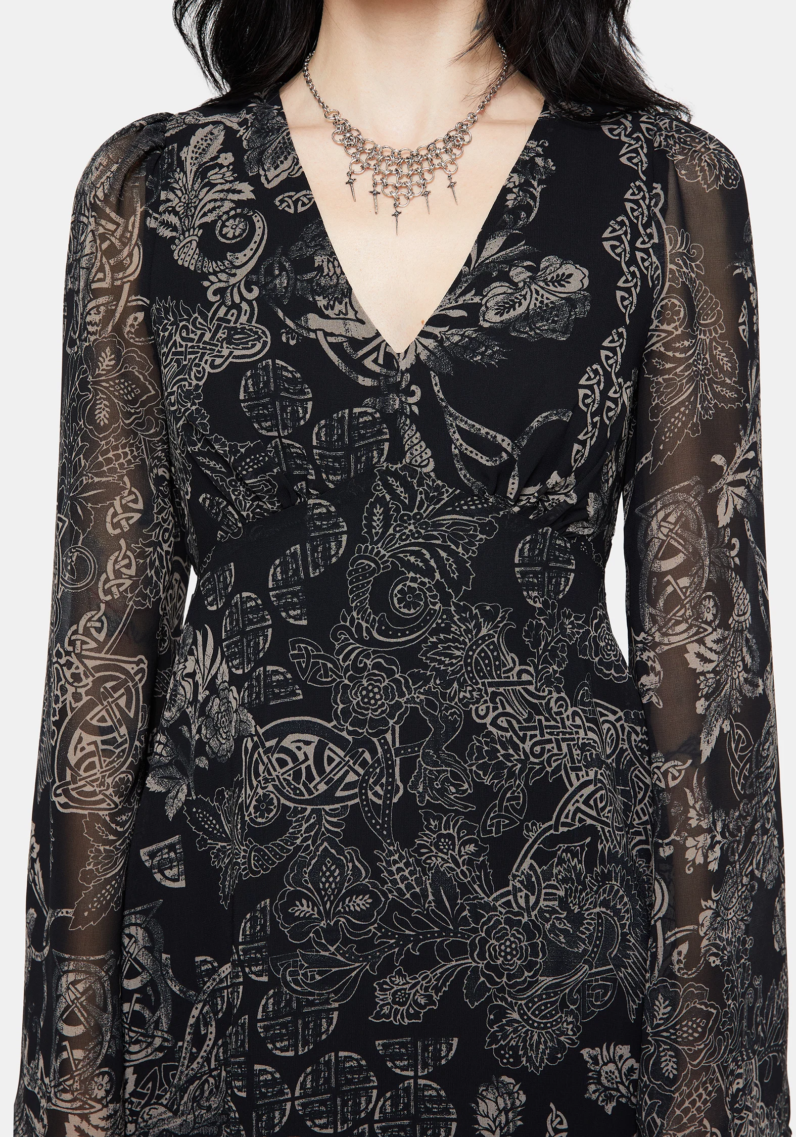 Surge Celtic Print Ruffle Neck Midi Dress - Image 2