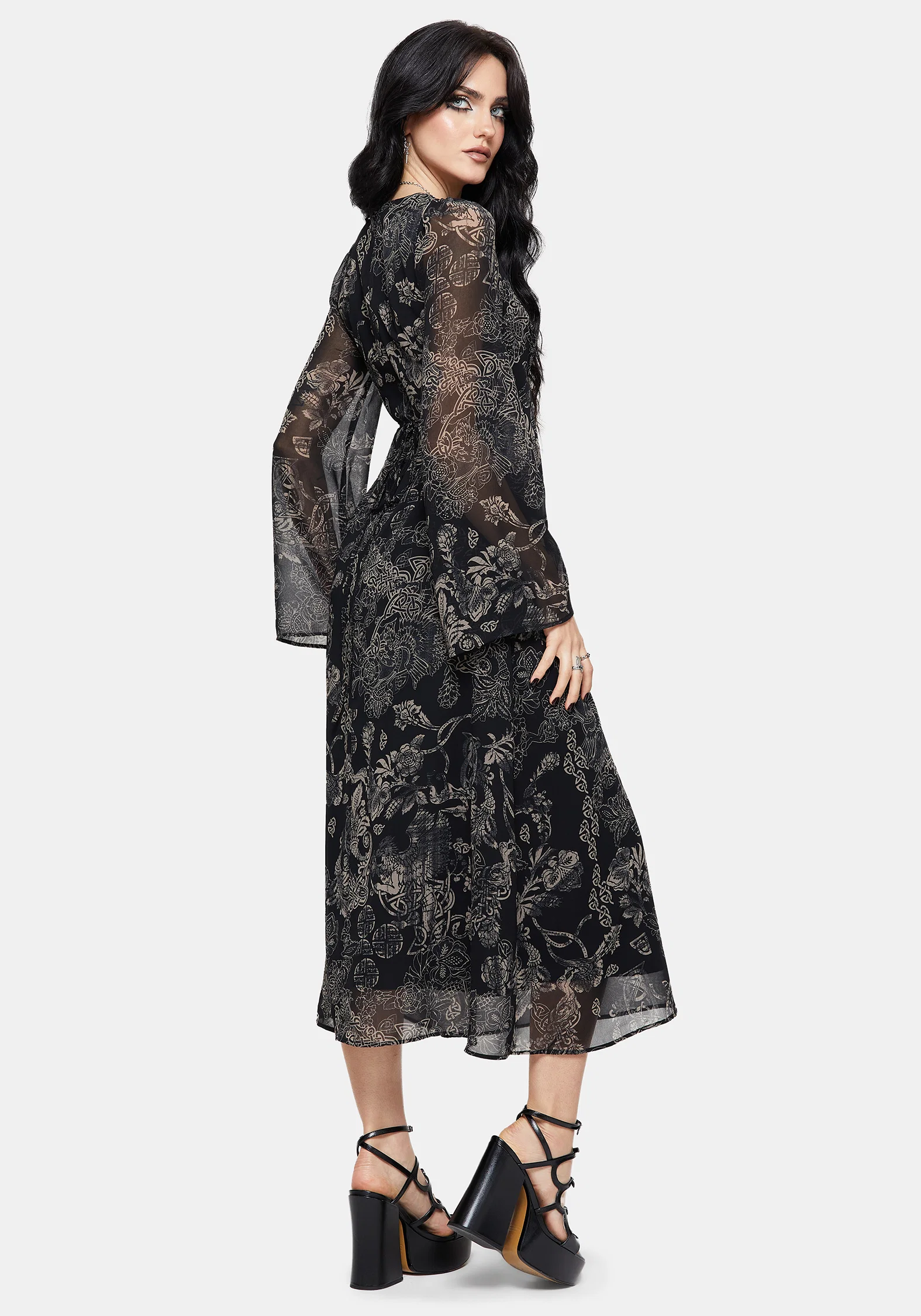 Surge Celtic Print Ruffle Neck Midi Dress - Image 3