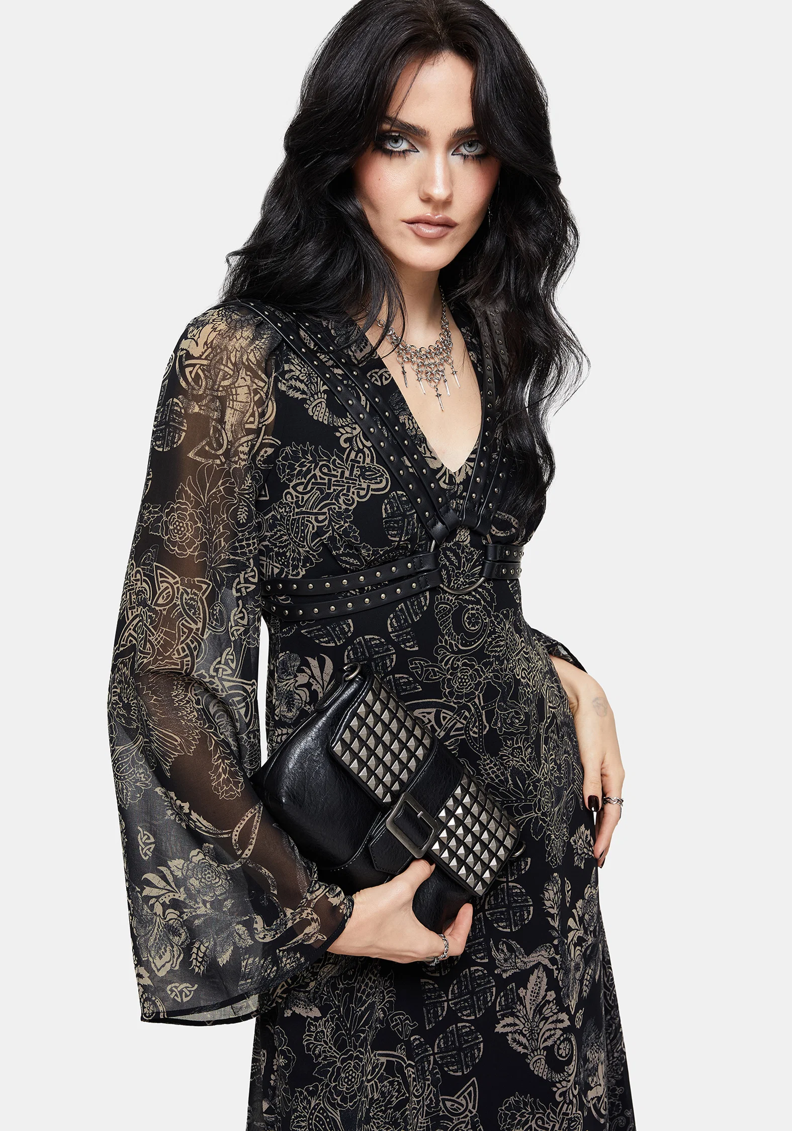 Surge Celtic Print Ruffle Neck Midi Dress - Image 4