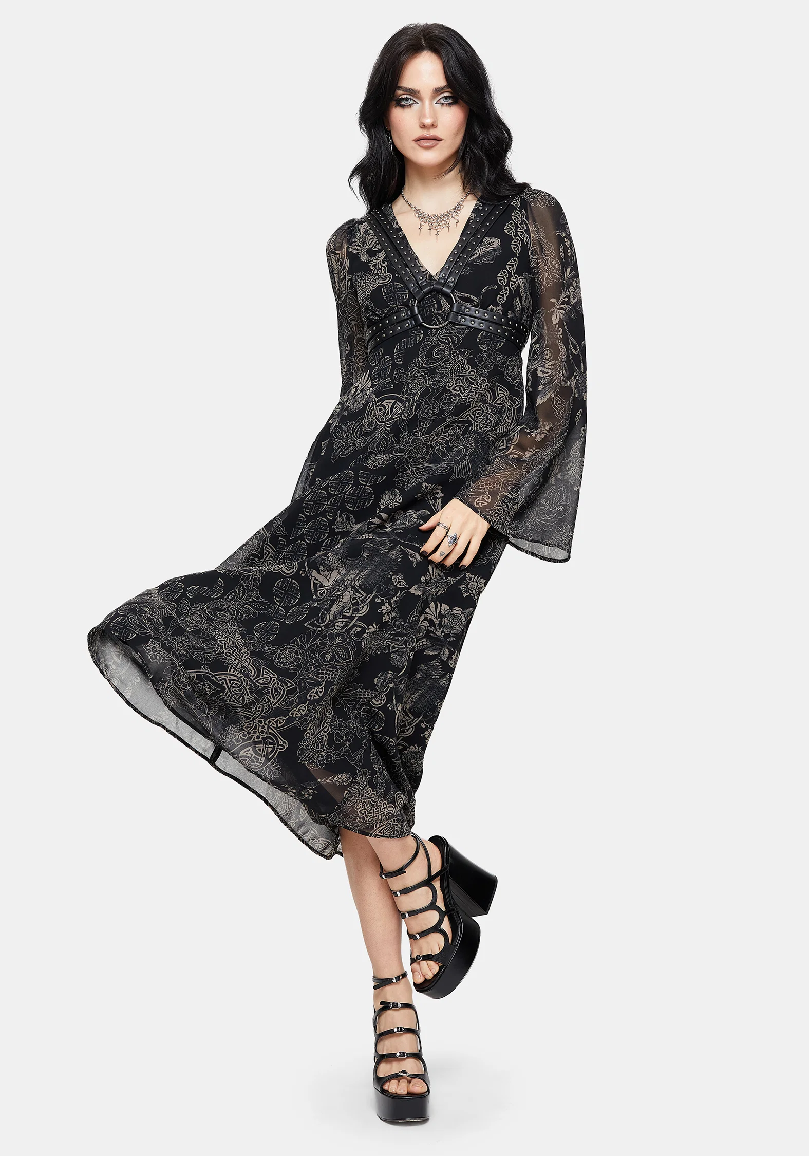 Surge Celtic Print Ruffle Neck Midi Dress - Image 5